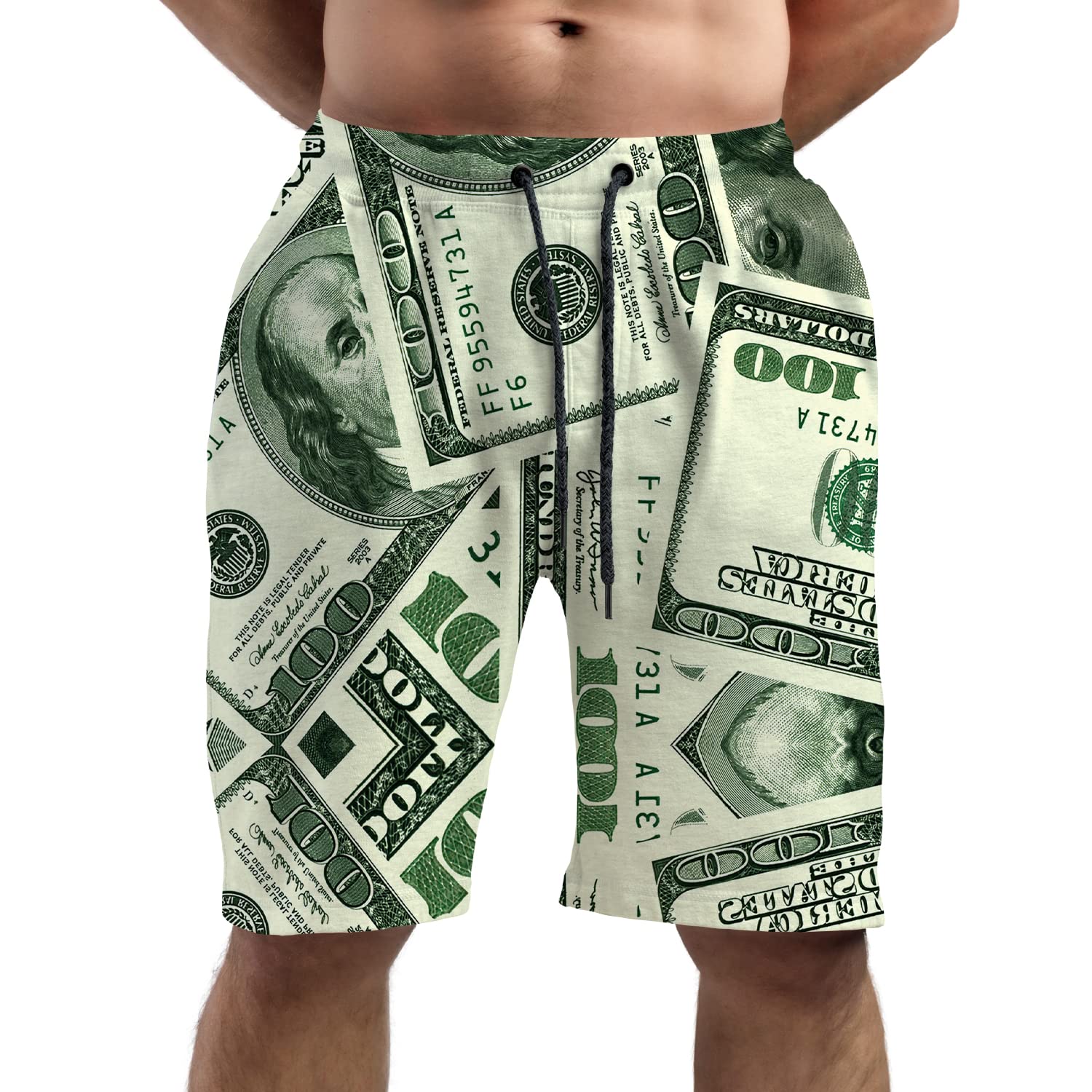 American Dollar Print Men's Summer Beach Shorts - Quick Dry Athletic Swim Trunks for Swimming, Surfing, and Outdoor Activities