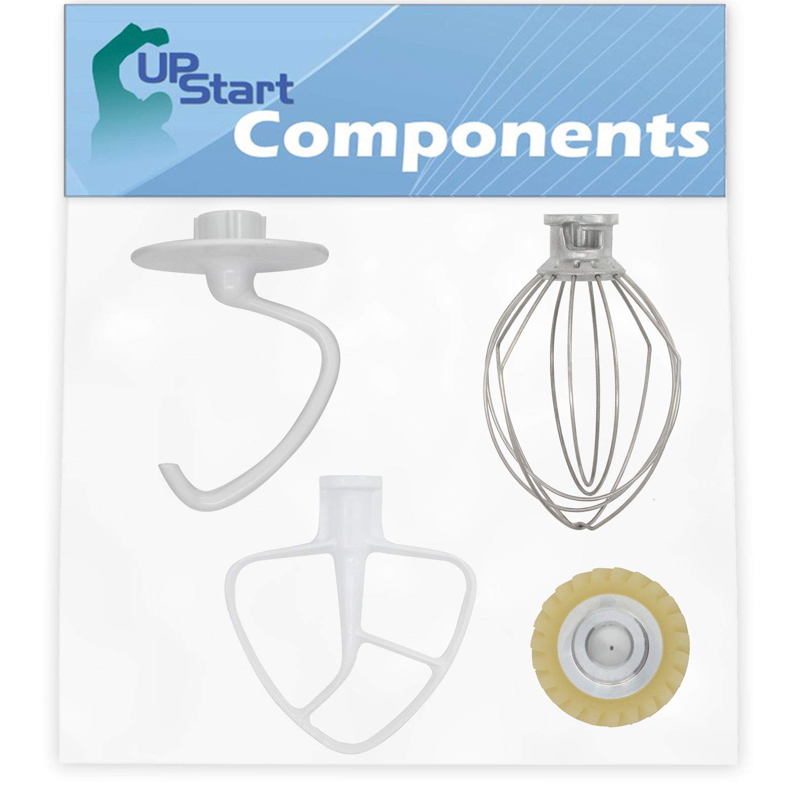 KitchenAid Mixer Accessories Set - K45DH Dough Hook, K45B Flat Beater, K45WW Wire Whip & W10112253 Worm Gear Replacement Compatible with 9KSM160FGMC0, WPW10674618, W10672617, WP9704329 - Perfect for Baking, Mixing & Dough Kneading