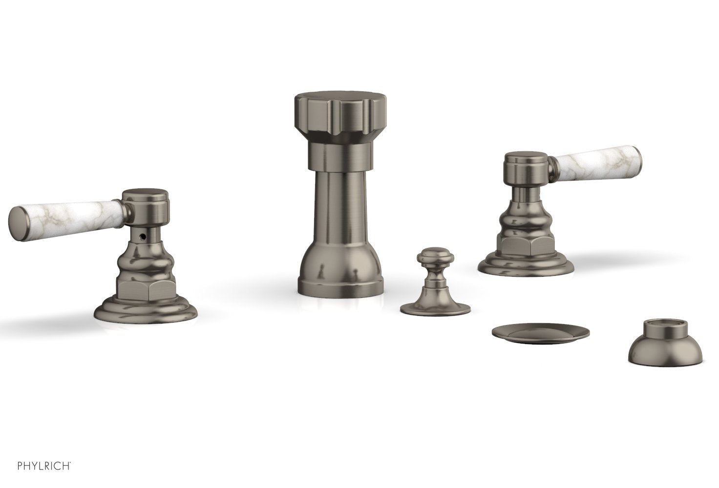 HENRI 4-Hole Bidet Faucet Set with White Marble Lever Handles - Model 16162 | Modern Bathroom Upgrade for Toilet & Bidet Installation | Perfect for Home, Hotel, and Luxury Bathroom Renovations