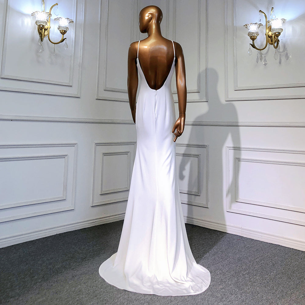 Elegant White Mermaid Satin Evening Gown with Cape Sleeves & Backless Design for Women - 2025 Party Dress LA70628 | Perfect for Prom, Wedding Guest & Formal Events
