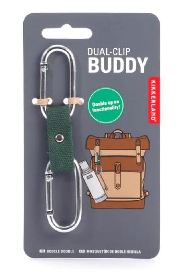 Kikkerland Dual Clip Buddy - Multi-Purpose Carabiner Clip for Keys, ID Badges & Everyday Essentials - Perfect for Hiking, Camping, Office & Travel Accessories
