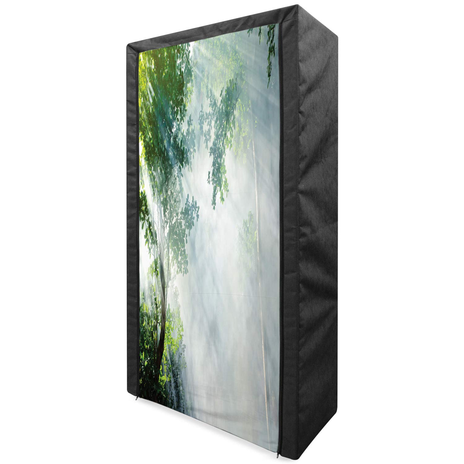 Ambesonne Rainforest Portable Fabric Wardrobe - Green & White Jungle Themed Clothing Organizer with Shelves, 33.5