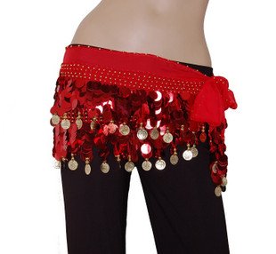 Handmade Belly Dance Hip Scarf with Gold Coins - Red Lively Style for Women | Perfect for Dance Performances, Costume Parties & Fitness Classes