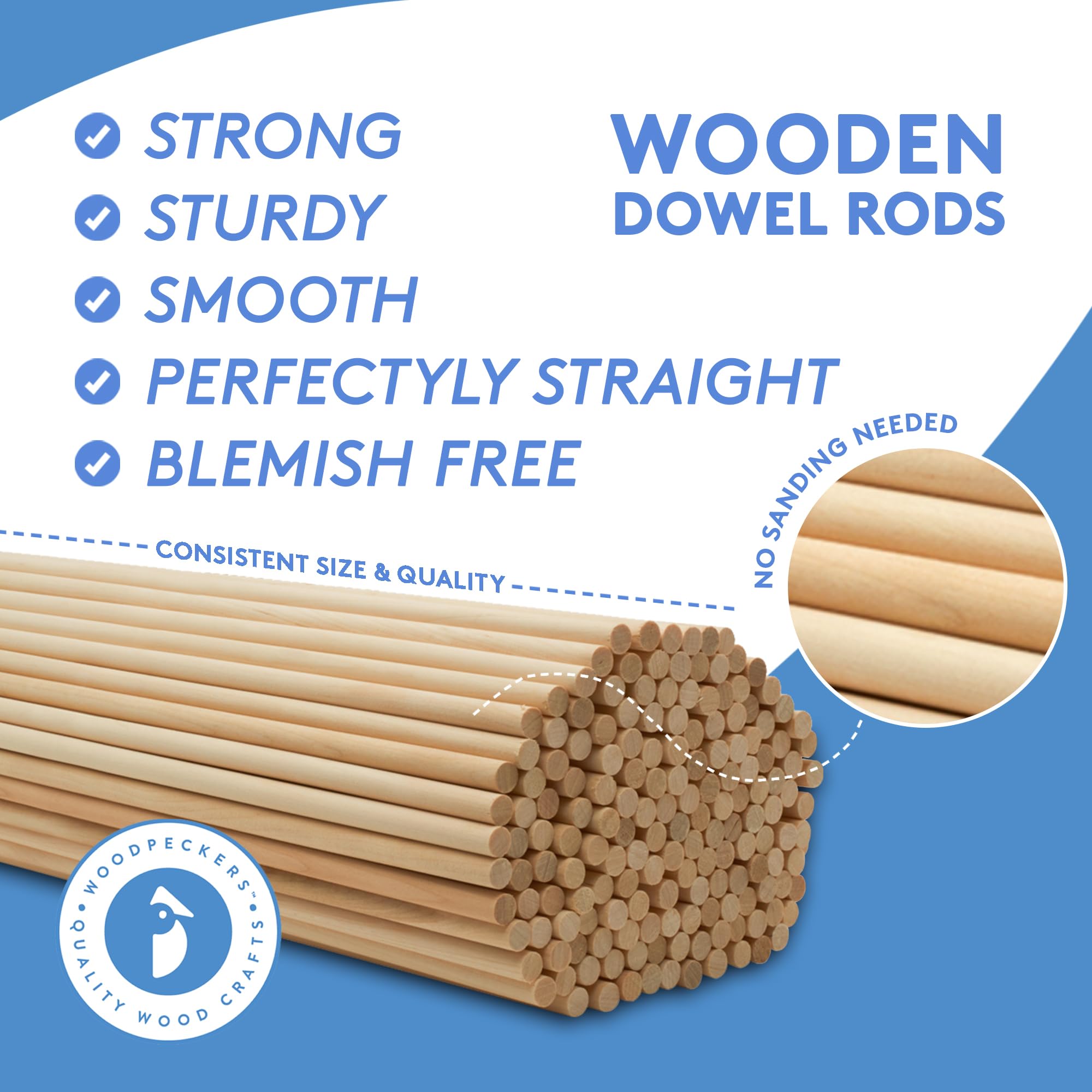 **Wooden Dowel Rods - 2-1/4 x 36 Inch Unfinished Hardwood Sticks for Crafts, DIY Projects, Woodworking & Home Decor - 5-Pack by Woodpeckers - Perfect for Shelving, Furniture Repair & Creative DIY Ideas**