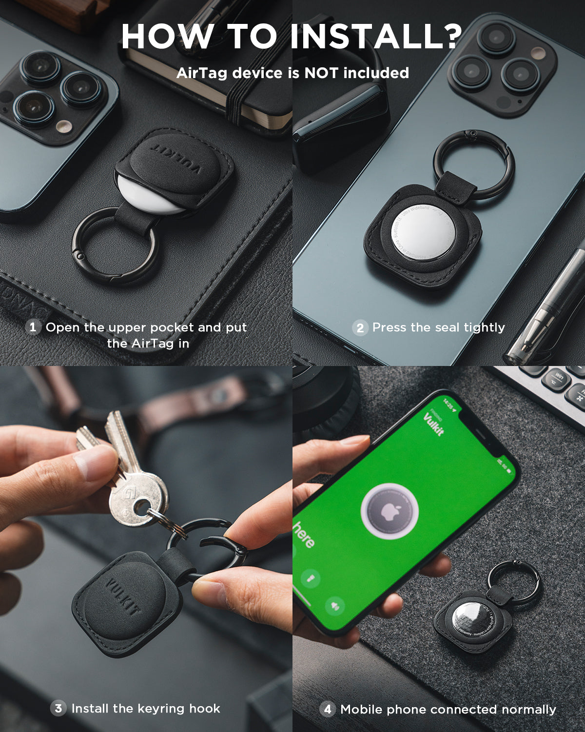 Durable Leather Keychain Case for Apple AirTag - Slim Protective Cover with Secure Hook for Keys, Luggage & Backpacks | Travel & Everyday Use