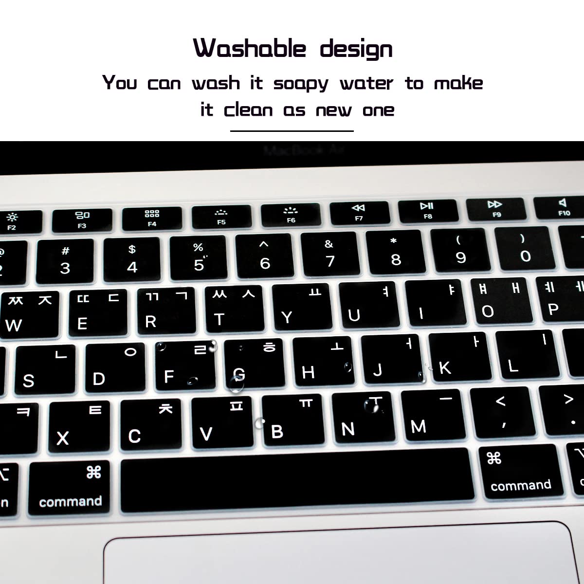 HRH Korean Language Silicone Keyboard Cover for MacBook Air 13 Inch (2018 Model A1932) - Retina Display & Touch ID - US Layout - Black - Protects from Dust & Spills for Office & Home Use