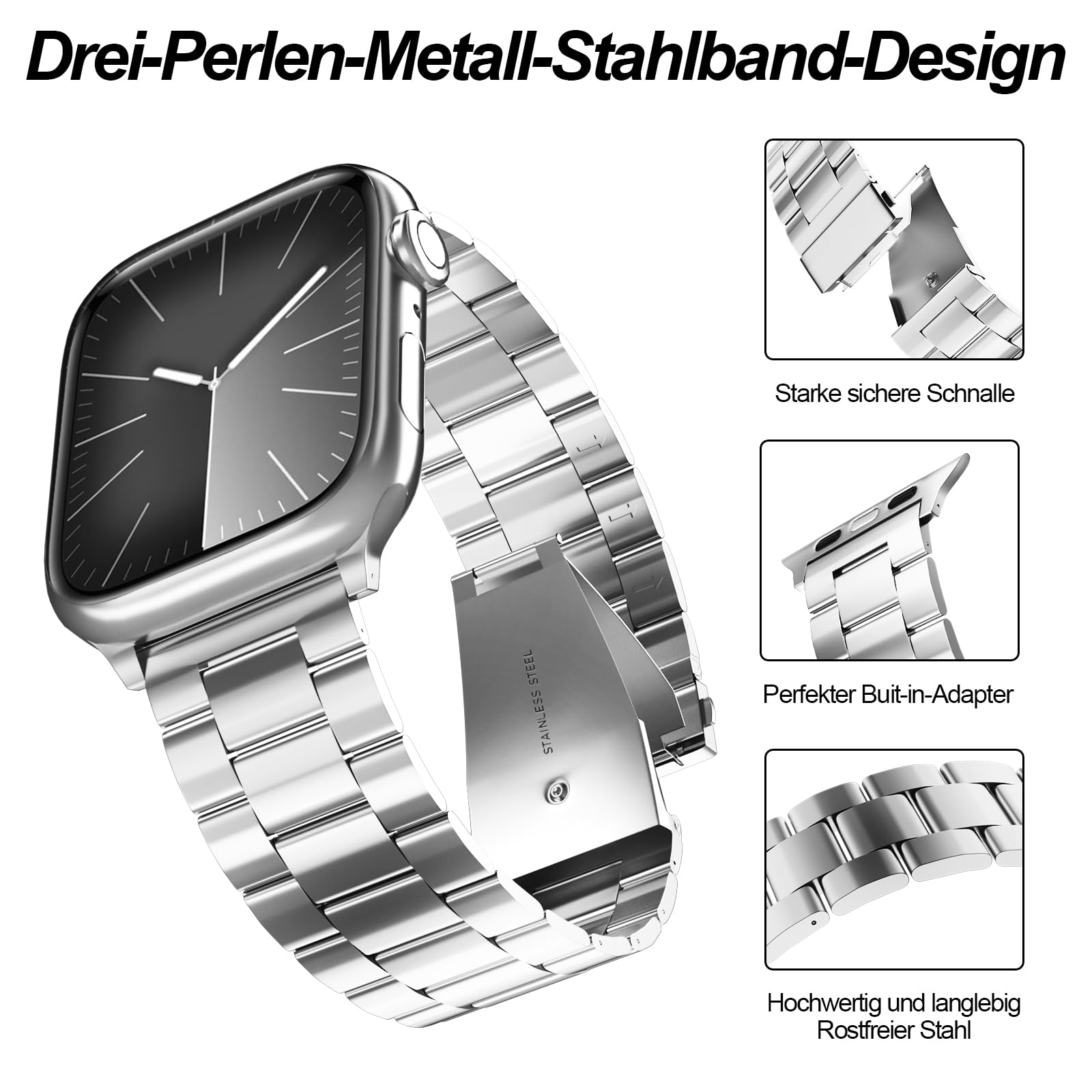 2-Pack Durable Stainless Steel Apple Watch Bands Compatible with Series 10/9/8/7/6/5/4/3/2/1/SE/SE2 (38mm/40mm/41mm/42mm) - Black & Silver Metal Replacement Straps for Men & Women | Perfect for Workouts, Outdoor Activities & Everyday Wear