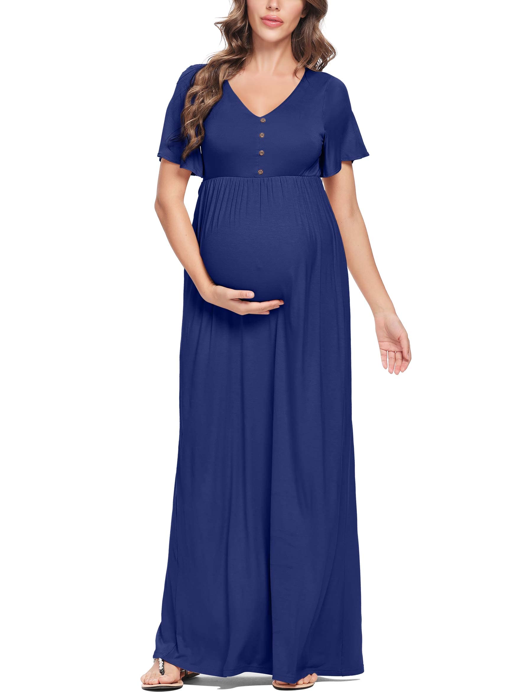 Peauty Summer Maternity Dresses for Women - Flowy Photoshoot & Baby Shower Dress with Decorative Buttons | Comfortable Pregnancy Outfit for Beach, Party & Special Occasions