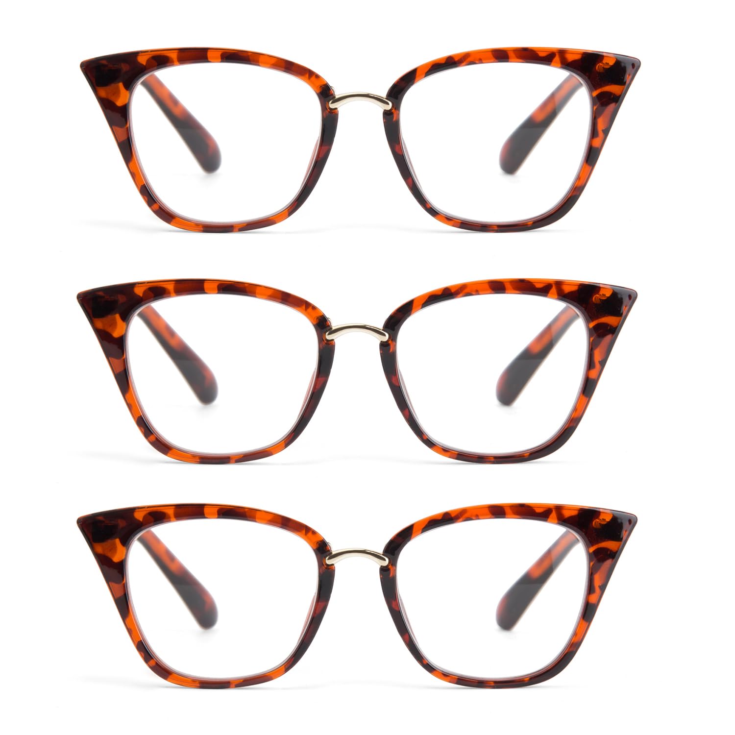 3 Pack Stylish Cat Eye Reading Glasses for Women - Fashionable Blue Light Blocking Readers for Office, Reading & Computer Use