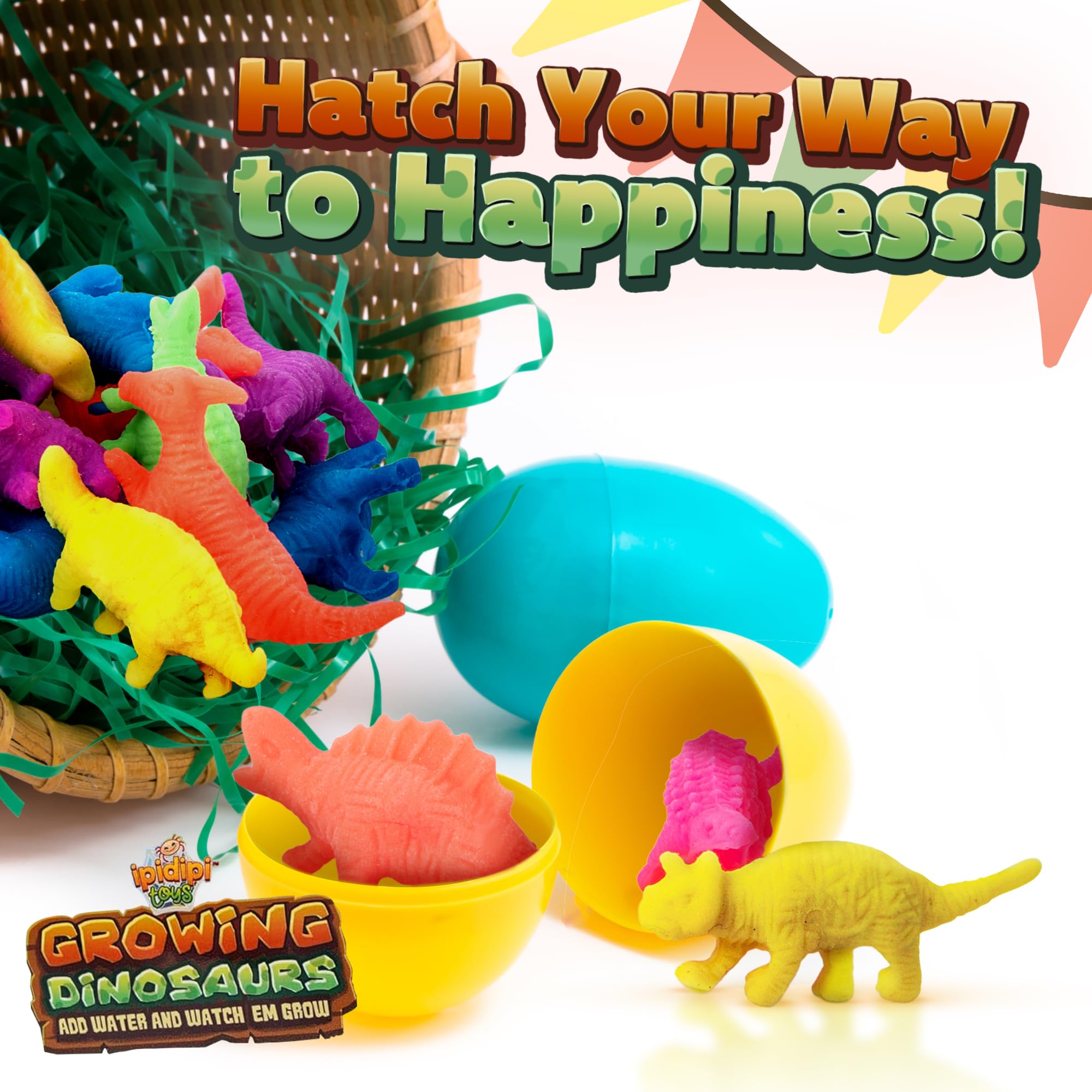 IPIDIPI Water Growing Dinosaur Toys for Kids - 30 Pack Multicolor Expanding Dino Eggs for Easter Basket Fillers, Birthday Party Favors, Stocking Stuffers & Classroom Rewards | STEM Science Experiment & Bath Time Fun