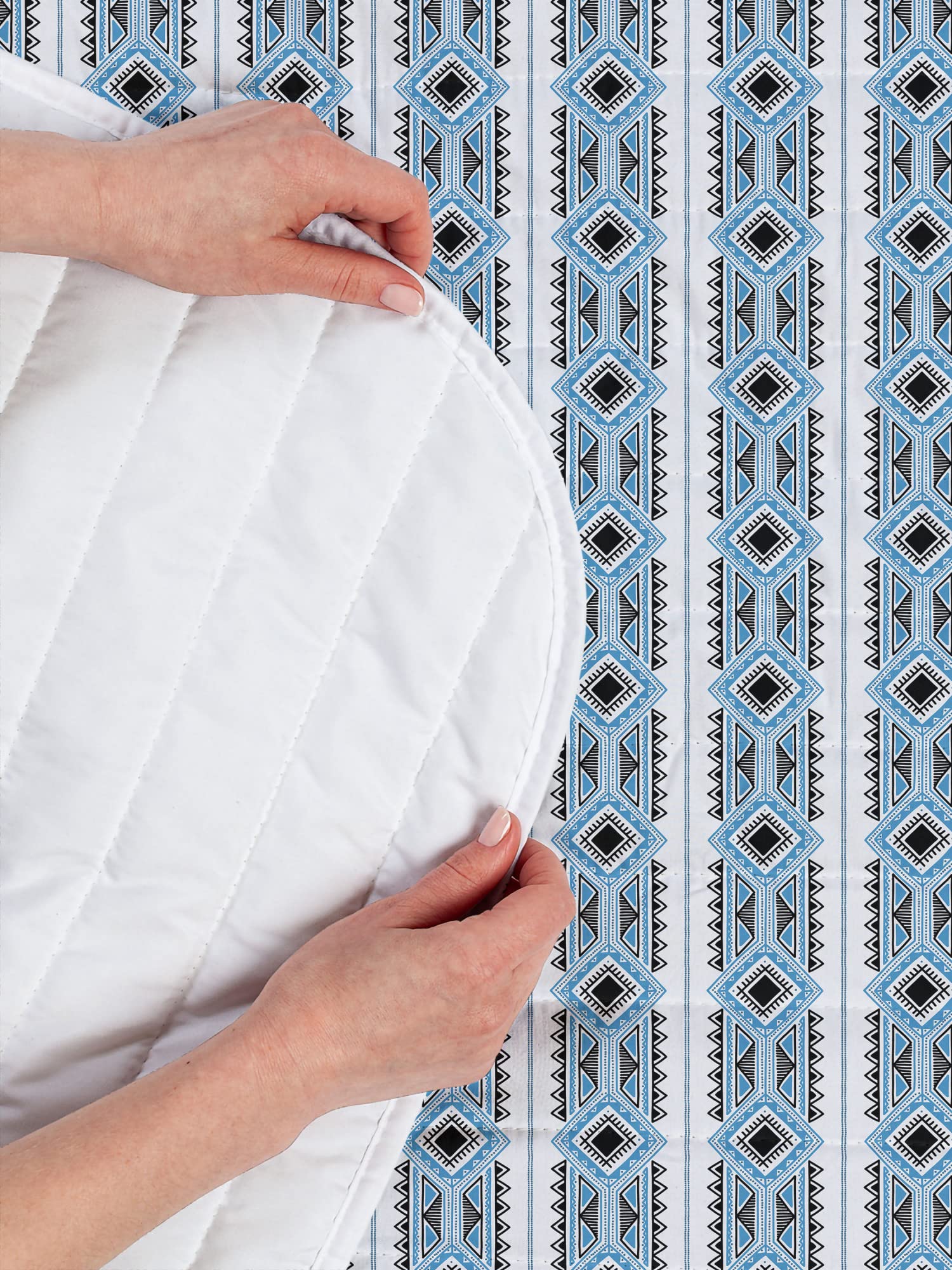 Ambesonne Tribal Microfiber Bedspread Set - Prehistoric Geometric Design with Ethnic Vibes | Soft King Size Bedding Set with Pillow Shams & Comforter in Sea Blue & Charcoal Grey | Perfect for Boho Bedroom Decor, Guest Rooms & Cozy Home Styling