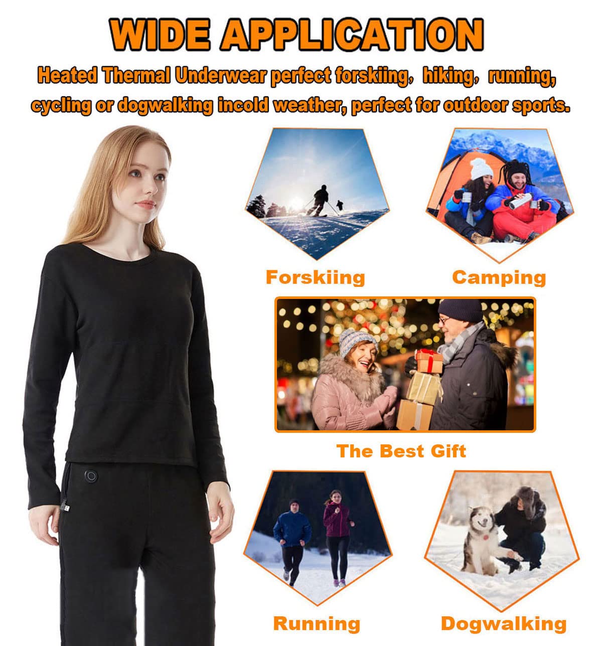 USB Electric Heated Thermal Underwear Set for Women - 8 Heating Pads, Adjustable Temperature, Machine Washable | Perfect for Winter Sports, Outdoor Work & Cold Weather Activities