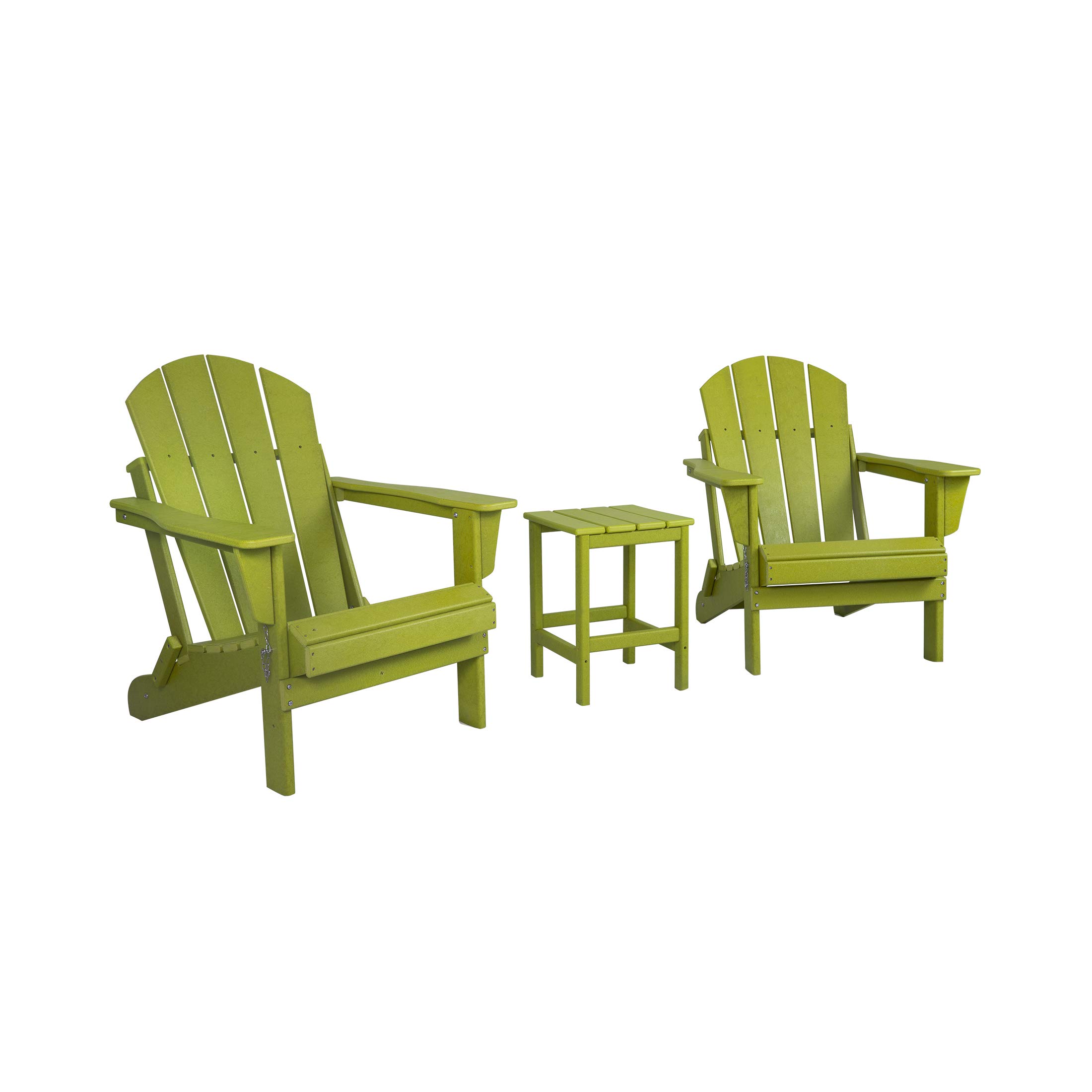 WO Home Furniture 3-Piece Outdoor Adirondack Chair Set with Side Table - Folding, Weather & UV Resistant Patio Furniture for Lawn, Garden, Bonfire, Balcony, Poolside (Lime Green) - Perfect for Backyard Relaxation, Summer Gatherings & Outdoor Entertaining