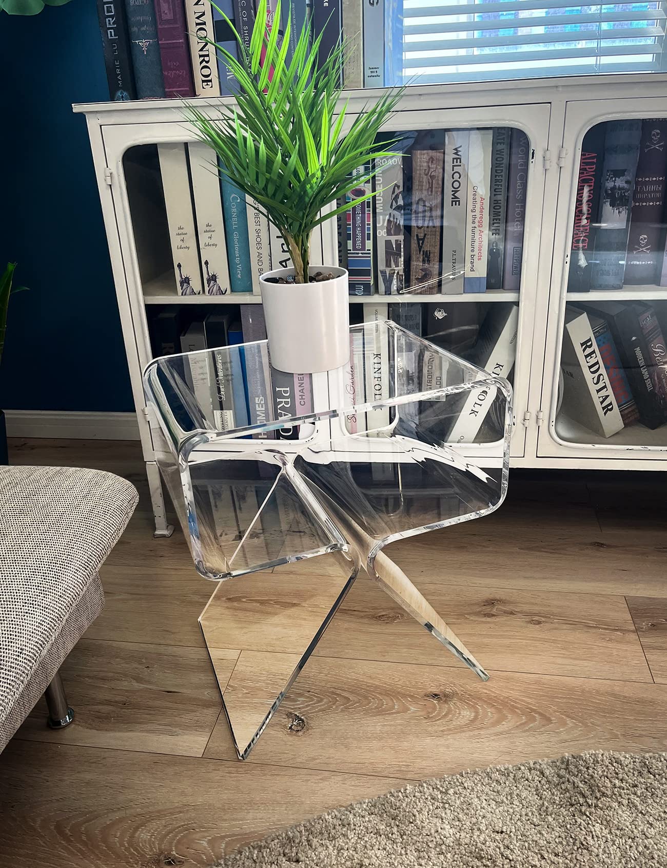Modern Clear Acrylic Nightstand Side Table - Minimalist End Table for Living Room, Bedroom & Office - Home Decor Display Shelf for Books, Lamps & Decorations