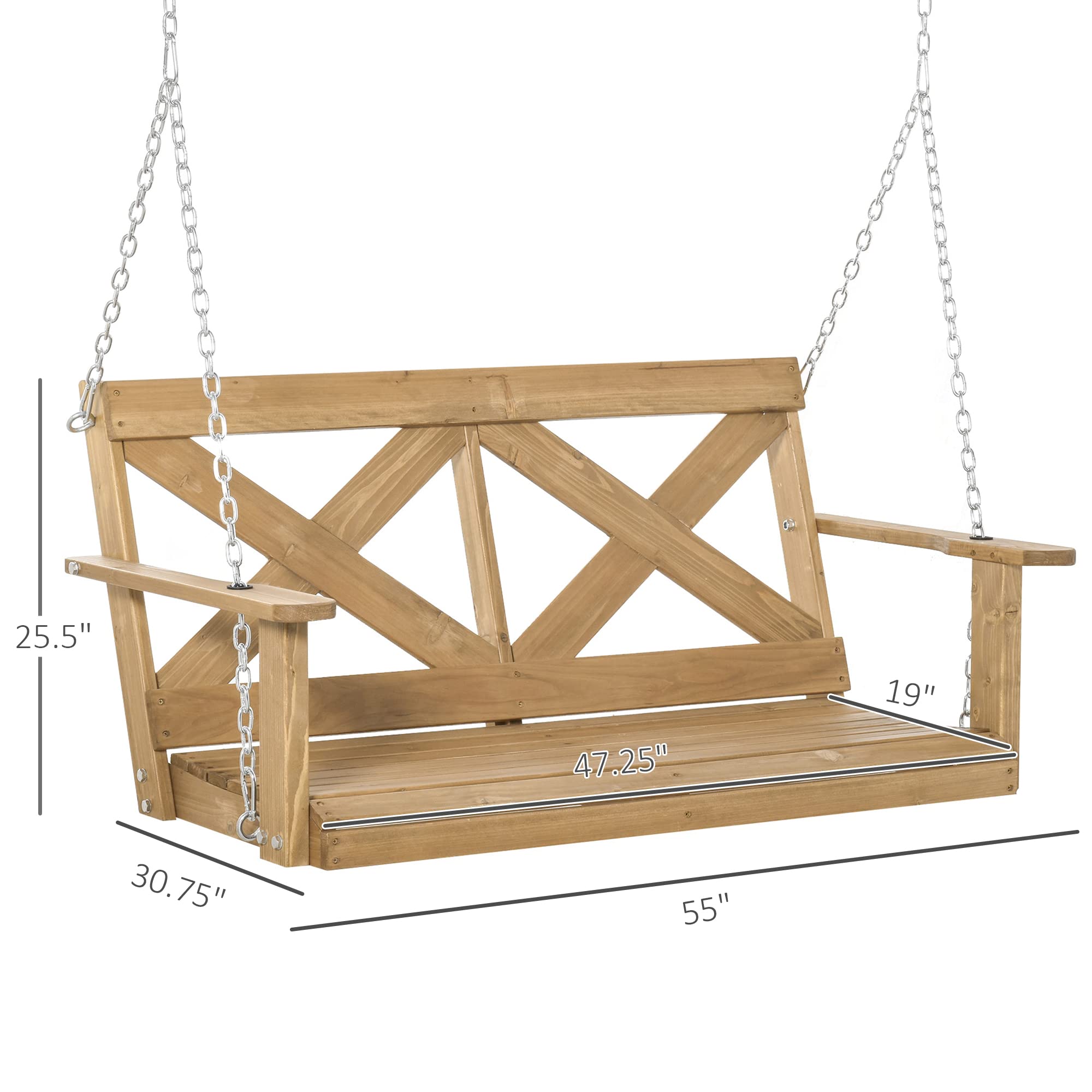 Outsunny 2-Person Outdoor Porch Swing with Pine Wood Frame & Hanging Chains - 550 lbs Capacity, X-Shaped Design - Perfect for Garden, Patio, Backyard & Relaxation
