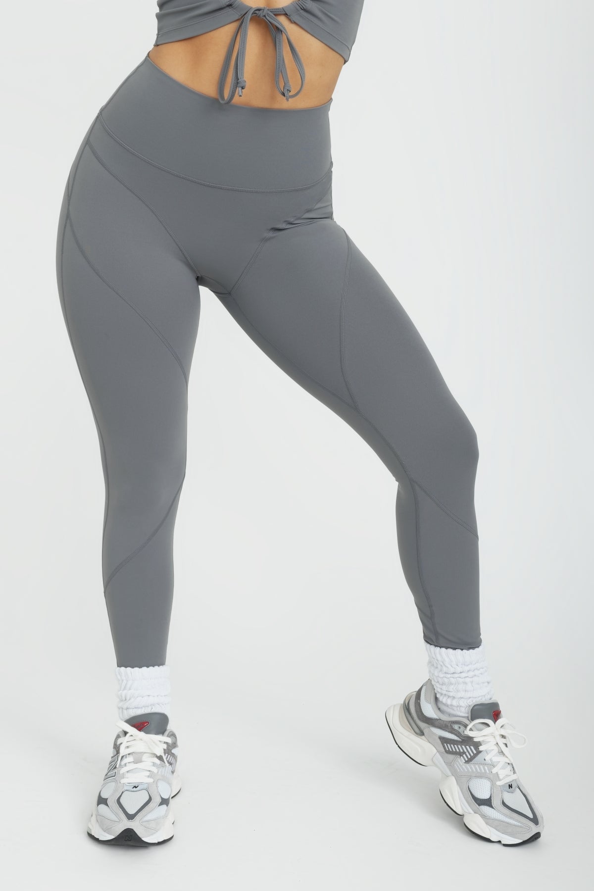Flo Contour High-Waisted Yoga Leggings - Steel Gray - Moisture-Wicking & Tummy Control Workout Pants for Women | Perfect for Yoga, Gym & Lounge Wear