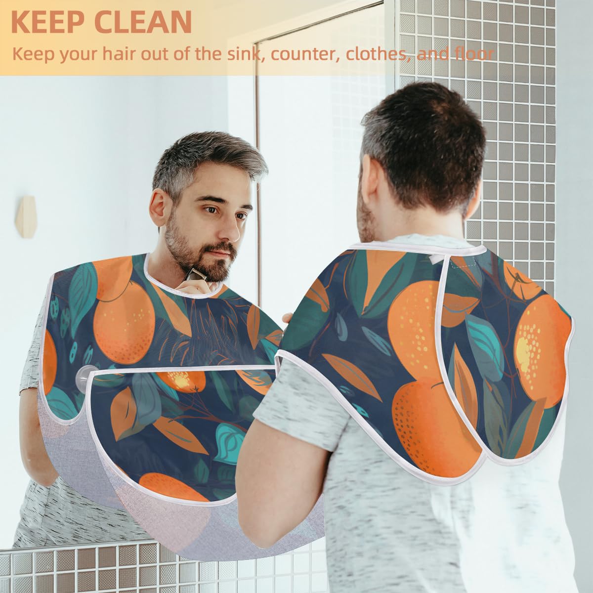 Men's Orange Print Beard Shaving Bib - Waterproof Hair Dye Apron for Barbers & Stylists, Makeup Artist Cape, Sink Hair Catcher - Perfect for Home Grooming, Salon Use & Beard Trimming Gifts