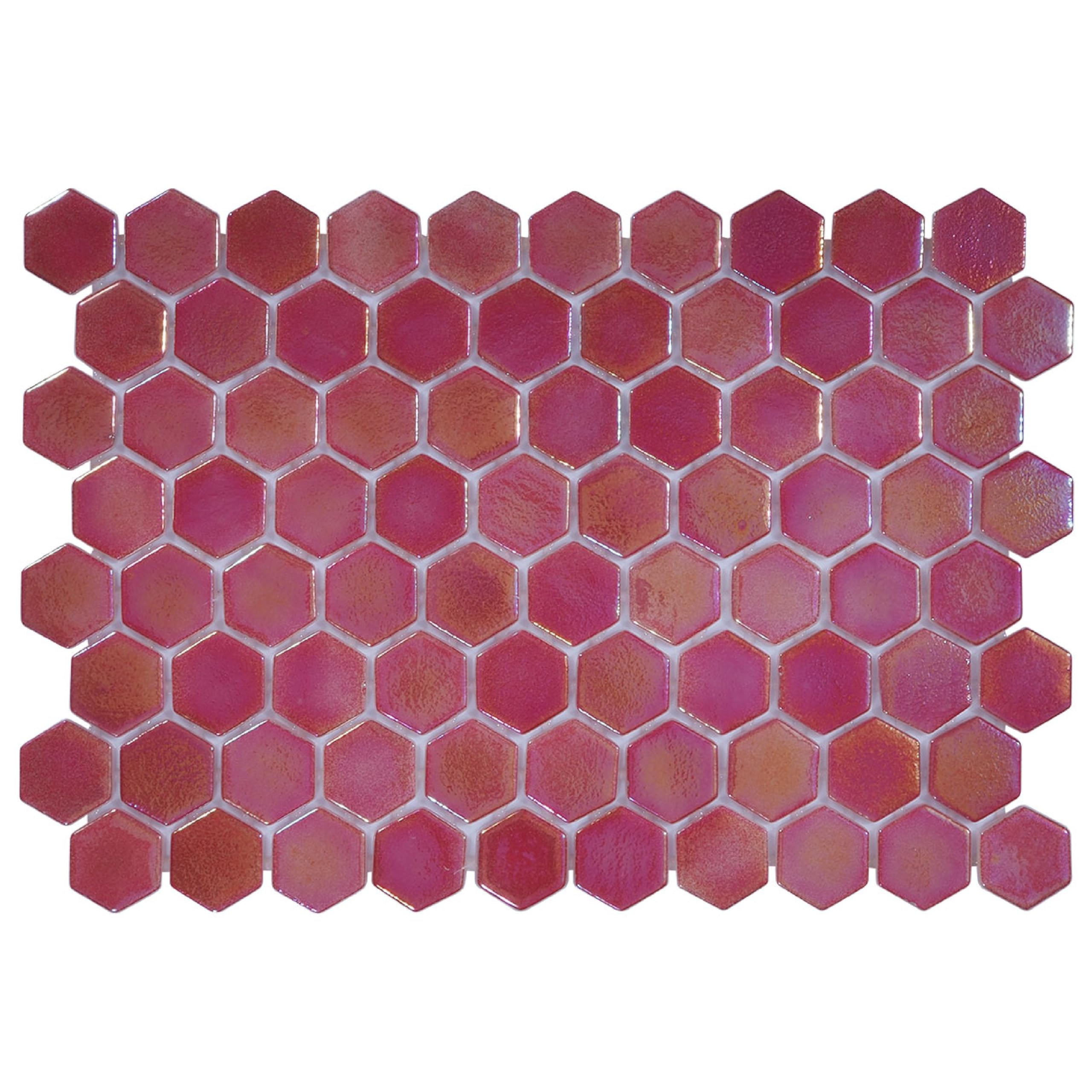 Hexagonal Glass Mosaic Tile 6x6 Inches - Red Love Burning Love Design for Kitchen Backsplash, Bathroom Wall & Pool Decor - Premium Glass Tile Sample (1 Piece) - Perfect for DIY Home Renovation & Interior Design Projects