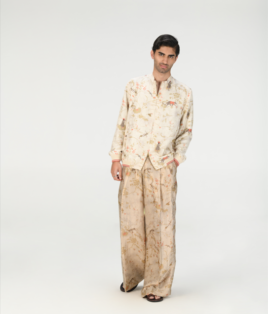 Janbaaz Men's Bomber Jacket - Silk Damask Ivory Jacket for Men | Lightweight & Stylish | Perfect for Casual Wear, Travel & Night Out
