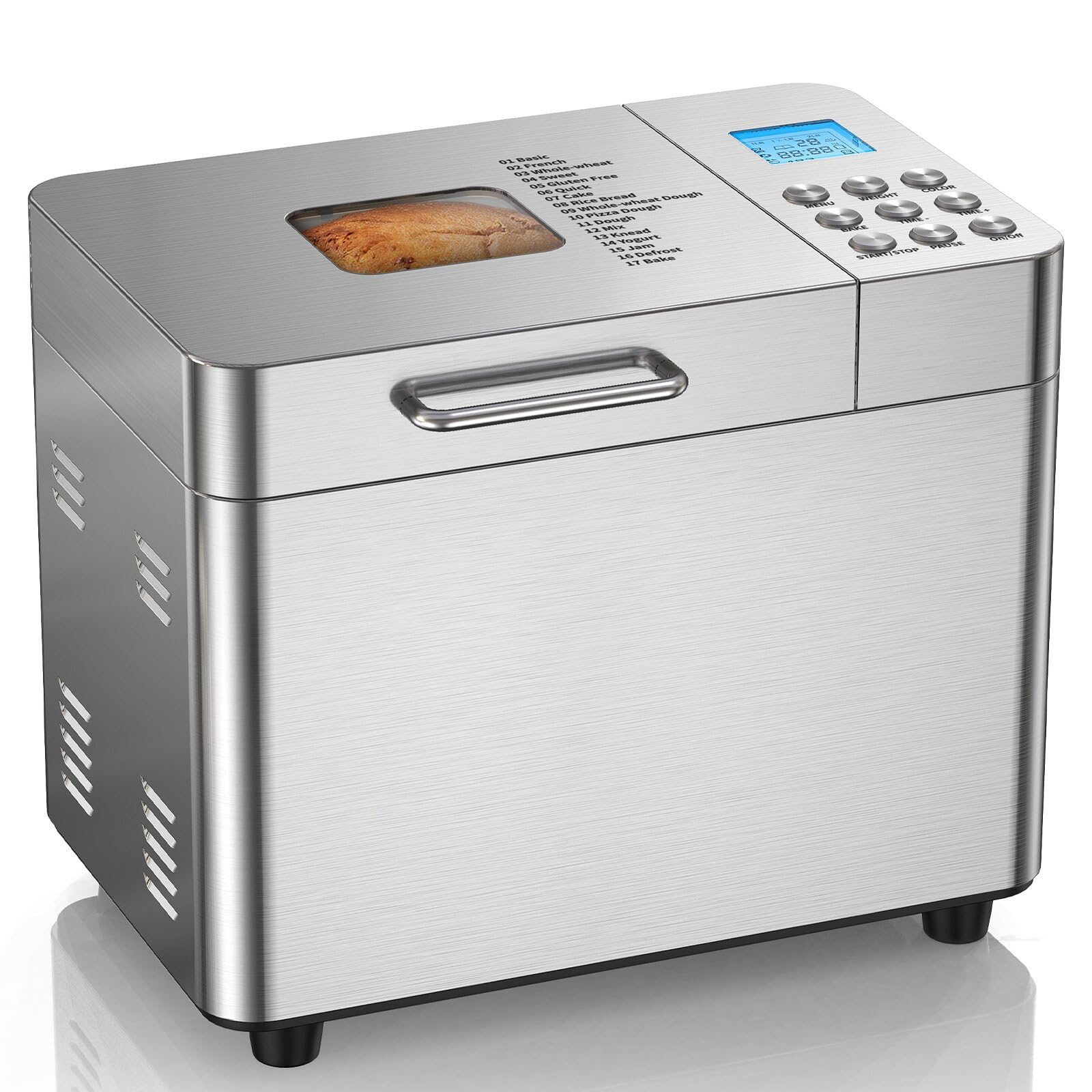 OSIPOTO 2LB Automatic Bread Maker Machine - 17-in-1 Stainless Steel Bread Machine with Non-Stick Pan, Easy Controls for Beginners, 15-Hour Timer, Quiet Operation & Easy Cleaning - Perfect for Homemade Bread, Breakfast, Gifts & Small Family Baking