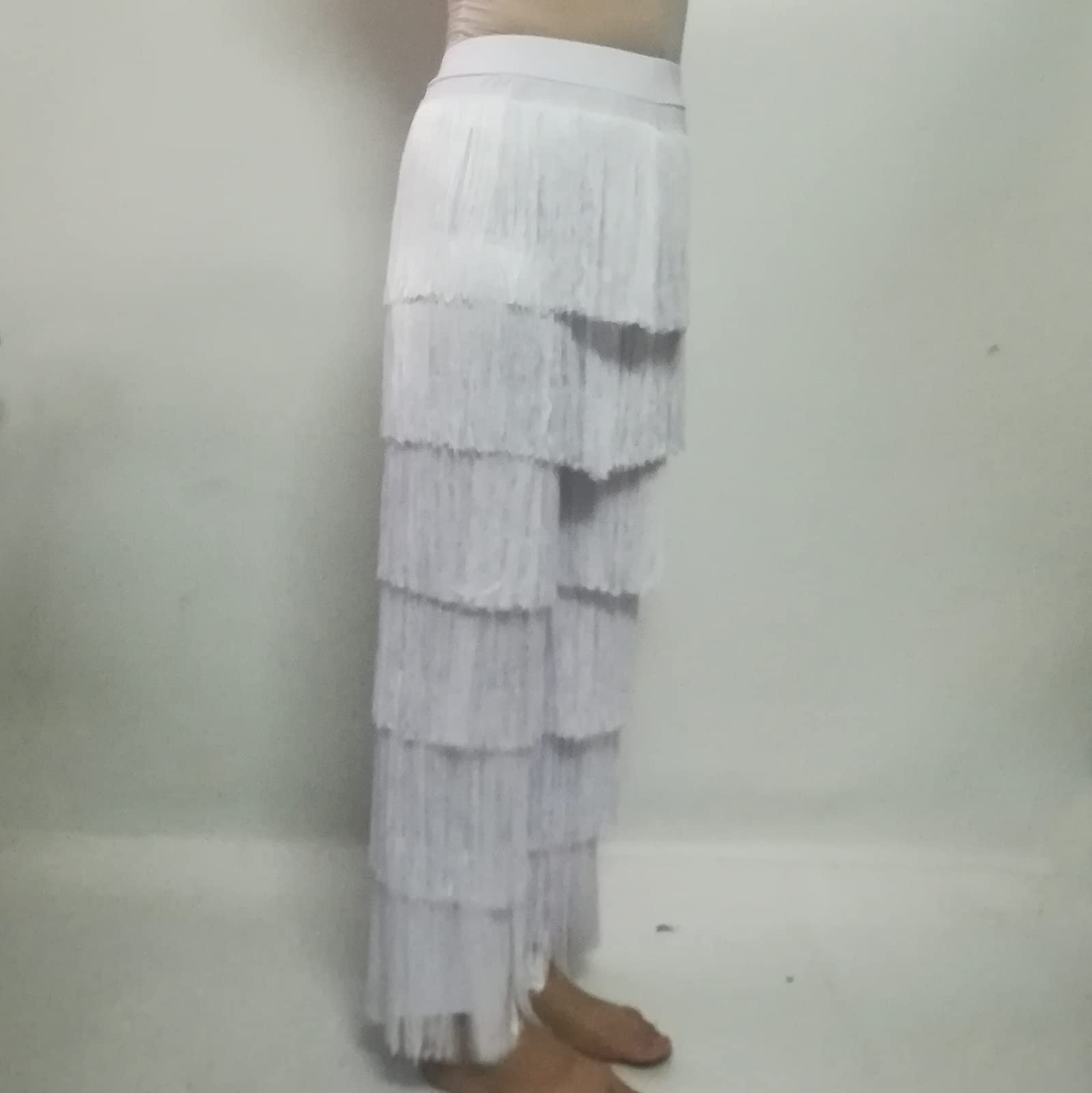 Whitewed Long Fringe Tassel Latin Salsa Ballroom Dance Pants - Women's Flared Performance Trousers for Professional Dance Competitions & Stage Shows