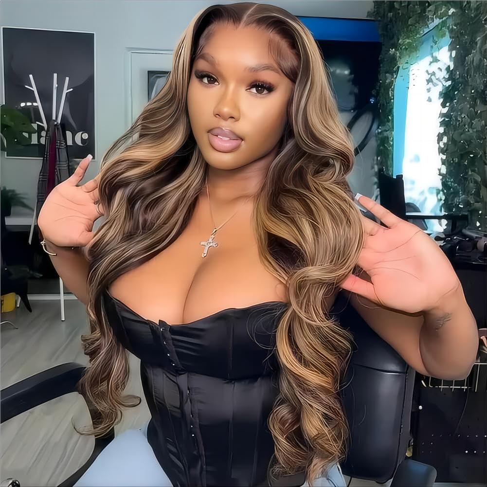 ISEE Glueless Human Hair Wigs for Black Women - Pre Plucked 6x4 HD Lace Front Wig with Honey Blonde Highlights (24 Inch, P4/27) | Breathable & Natural Looking for Daily Wear, Parties & Special Occasions
