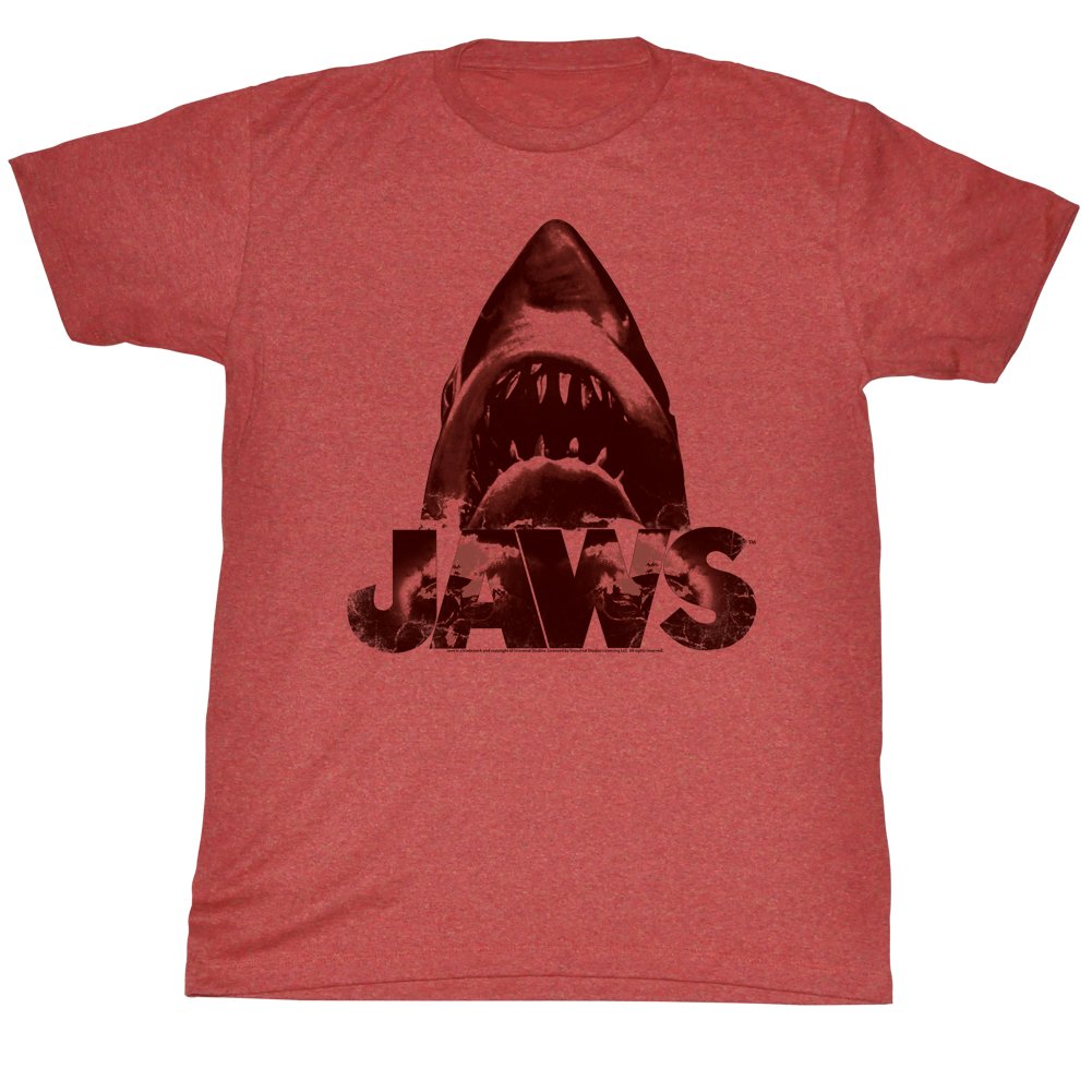 Jaws Shark T-Shirt - Red & Burnt Red Heather Tee for Men | Vintage Movie Merchandise | Perfect for Halloween, Beach Trips & Shark Week
