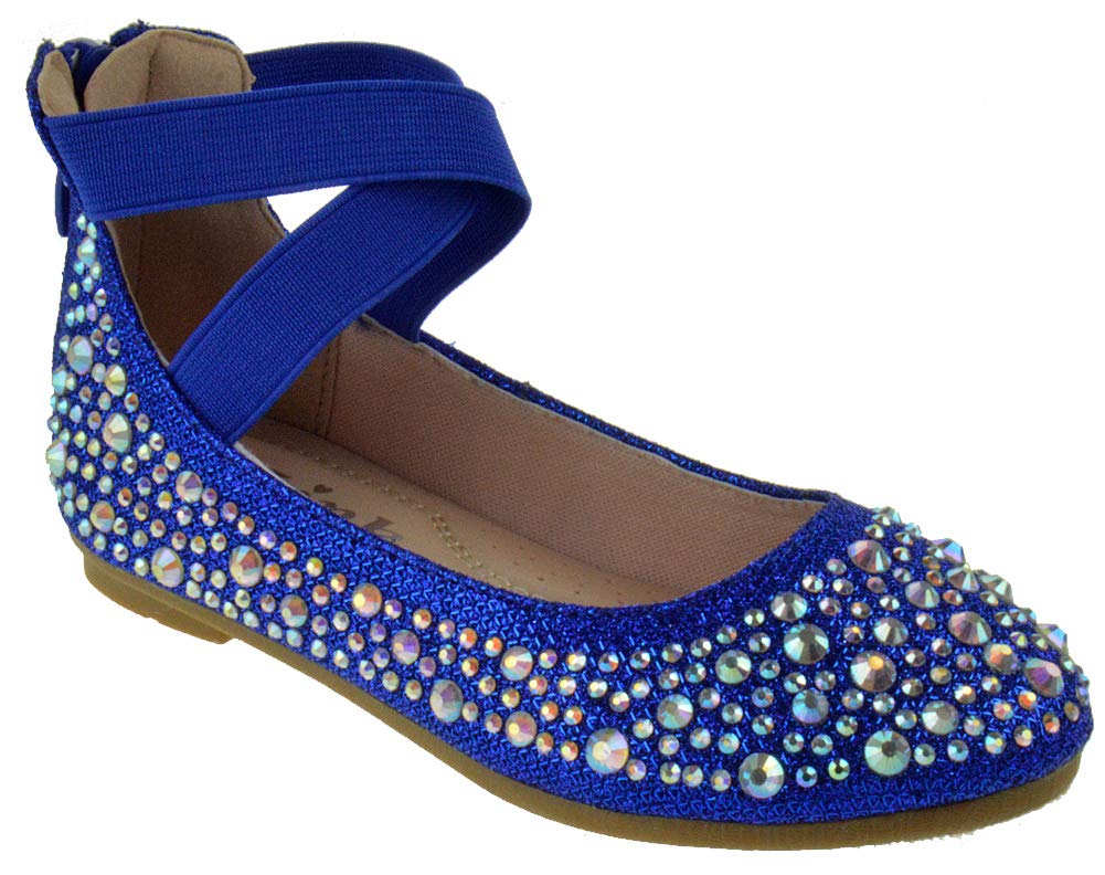 Link Larissa 83K Rhinestone Ballerina Flats - Sparkly Elastic Strap Ballet Shoes for Little Girls | Perfect for Dance Recitals, Birthday Parties & Dress-Up Play