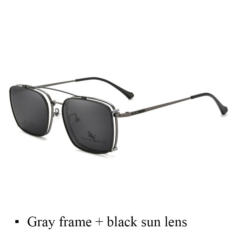 Bclear Men's Full Rim Square Alloy Frame Eyeglasses with Clip-On Polarized Sunglasses - ZT95002 | Stylish Prescription Glasses & UV Protection Sunglasses for Driving, Outdoor Activities & Everyday Wear