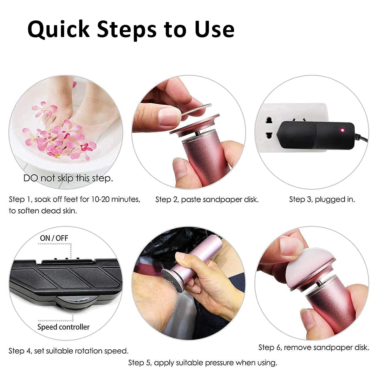 Electric Foot File Callus Remover for Feet - Adjustable Speed Pedicure Tool with Replaceable Sandpaper Discs for Dead Skin & Heel Calluses (Upgraded FCR-1 Pink) | Professional Foot Sander Grinder for Home Spa & Pedicure Care