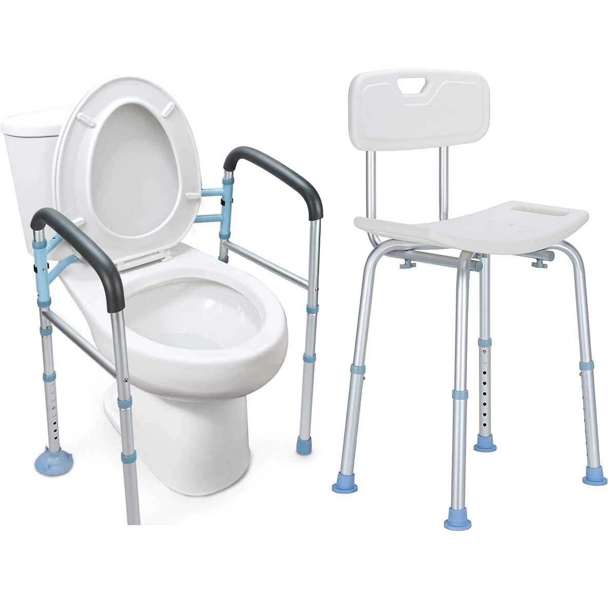 OasisSpace Adjustable Stand Alone Toilet Safety Rail & Heavy Duty Bathtub Shower Chair - Anti-Slip Medical Toilet Frame & Bath Stool for Elderly, Seniors, Disabled - Ideal for Bathroom Safety & Mobility Assistance