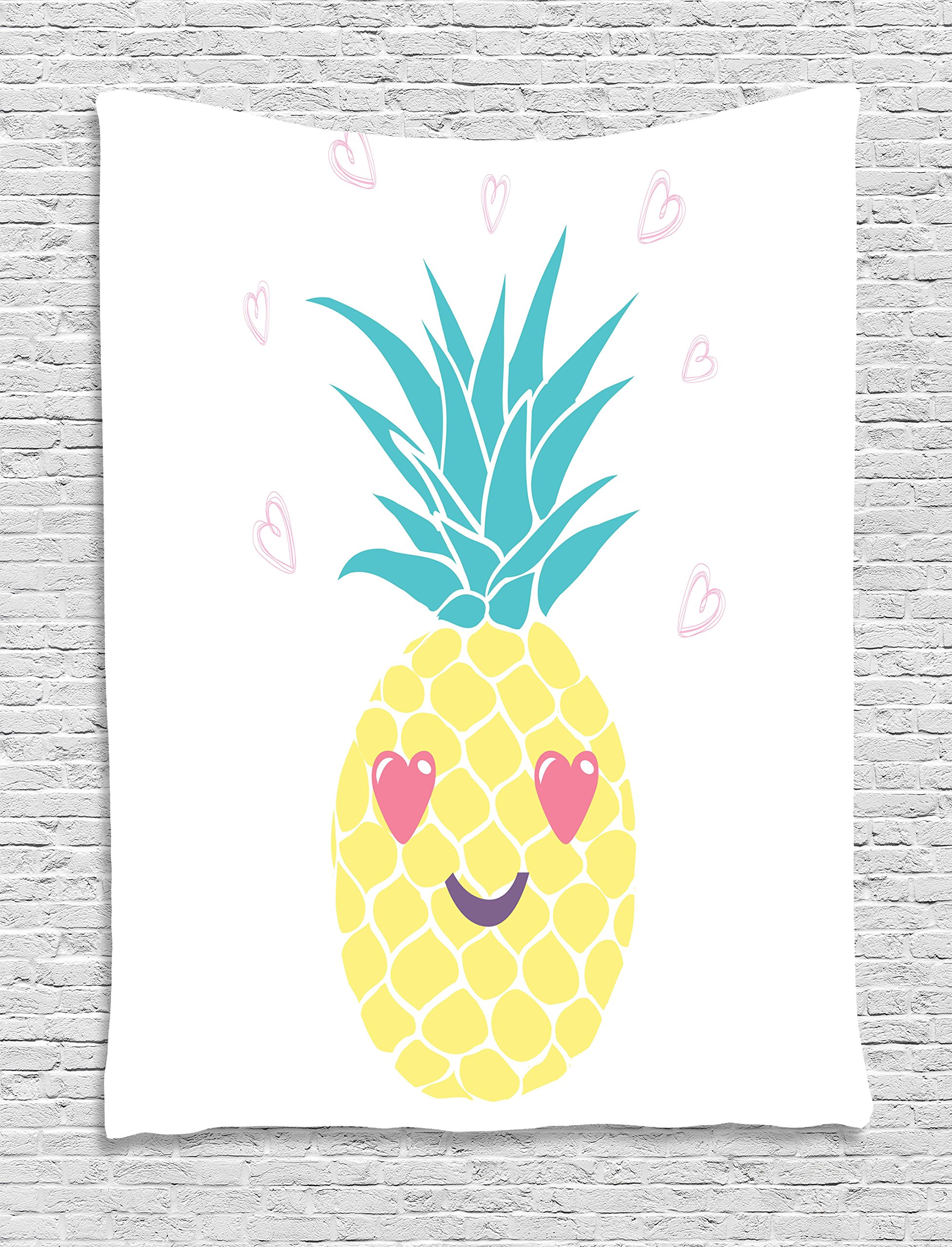 Ambesonne Tropical Tapestry - Pineapple Design with Smile & Heart Eyes, Exotic Fruit Portrait Wall Hanging for Bedroom, Living Room, Dorm Decor - 60