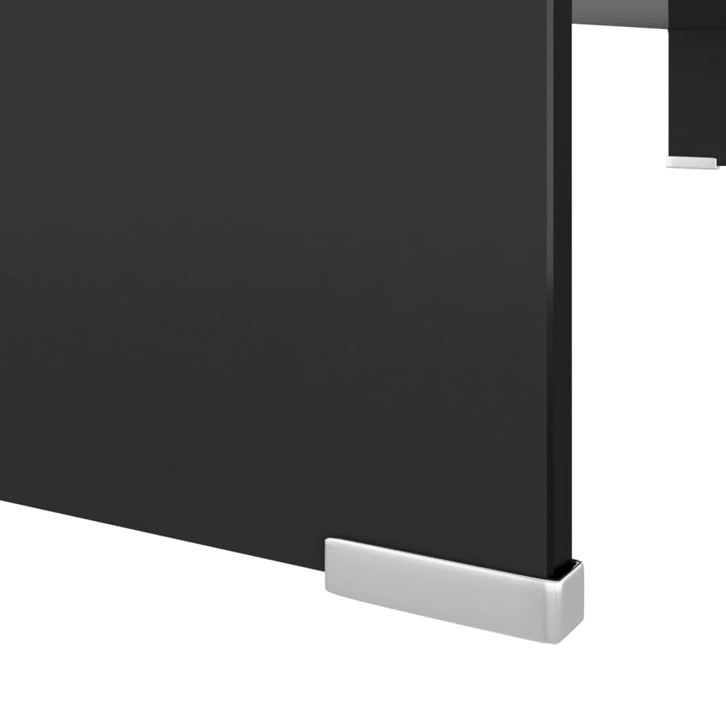 vidaXL Black Tempered Glass TV Stand with Storage - Modern Monitor Riser for Desktops, TVs & Laptops - Perfect for Home Office, Living Room & Gaming Setup