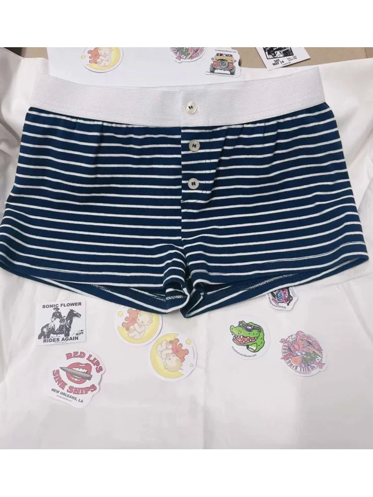 Vintage Low Waist Women's Casual Soft Cotton Shorts with Front Buttons - Summer Chic Bottoms for Beach, Travel & Everyday Wear