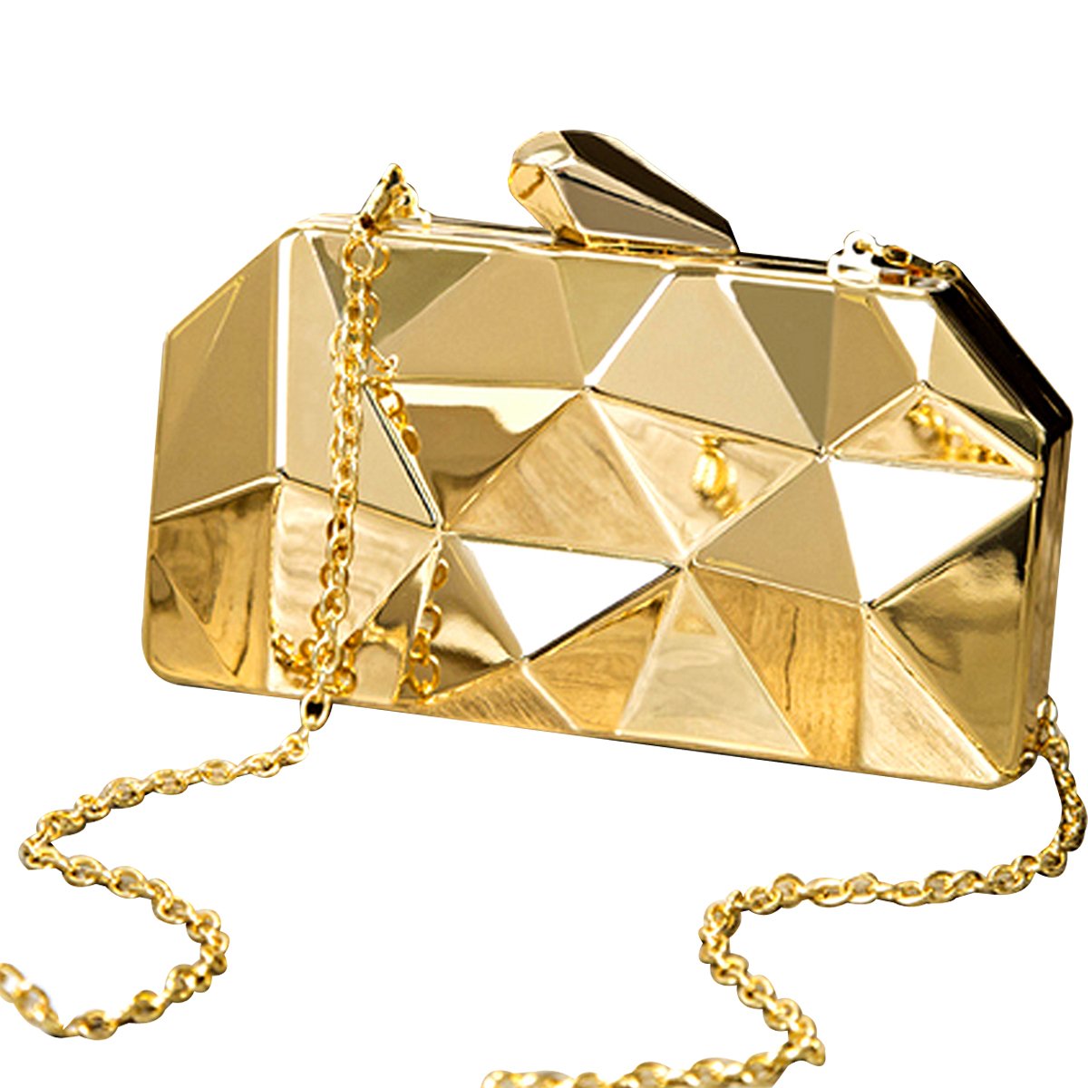 Elegant Women's Metal Box Clutch Purse with Diamond Accents - Mini Evening Bag with Chain Shoulder Strap for Parties, Weddings & Special Occasions