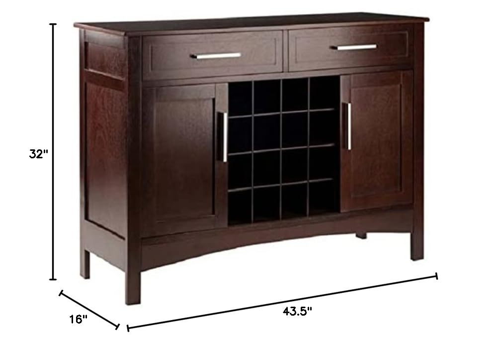 43.50” Cappuccino Brown Buffet Cabinet - Stylish Sideboard for Dining Room, Living Room & Entryway Storage - Solid Wood Kitchen Buffet with Shelves & Drawers