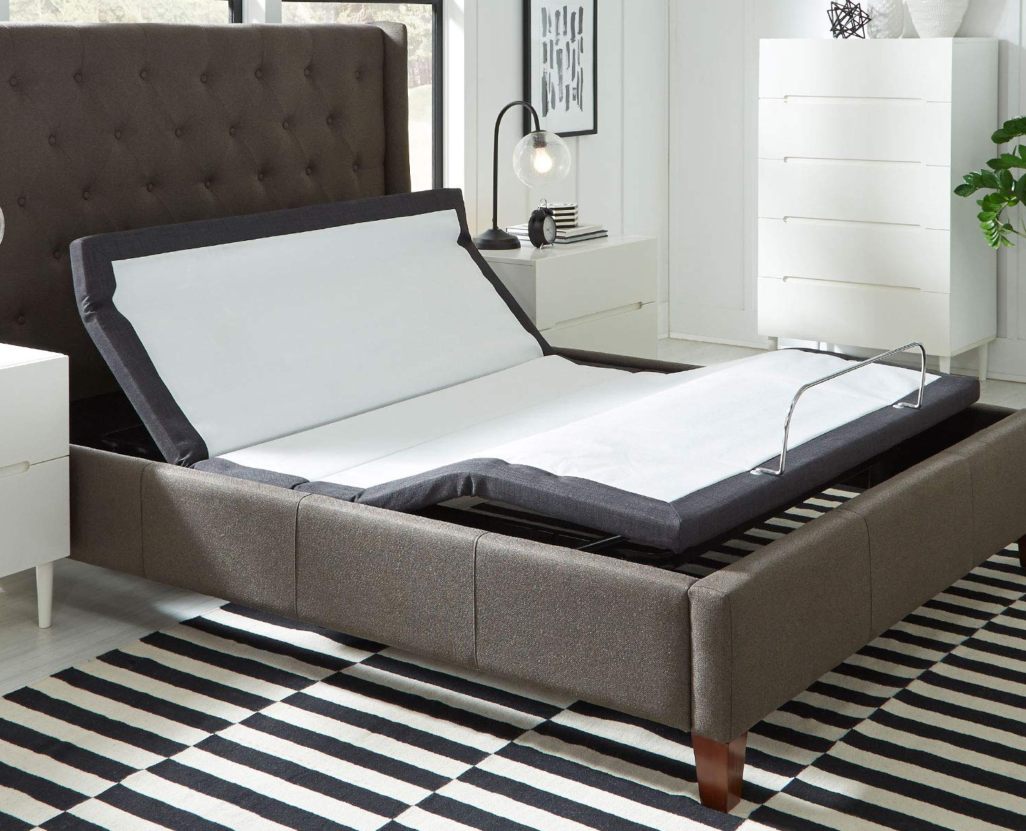 Open Box Return E5 Head Tilt Adjustable Bed Base with Wireless Remote - Adjustable Bed Frame for Back Pain Relief, Snoring & Zero Gravity Sleeping Position - Perfect for Home, Hospital & Senior Care Use