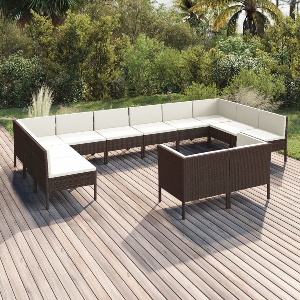 12-Piece Patio Lounge Set with Cushions - Brown Poly Rattan Furniture for Outdoor Living (185 lbs) - Perfect for Backyard, Poolside & Garden Relaxation