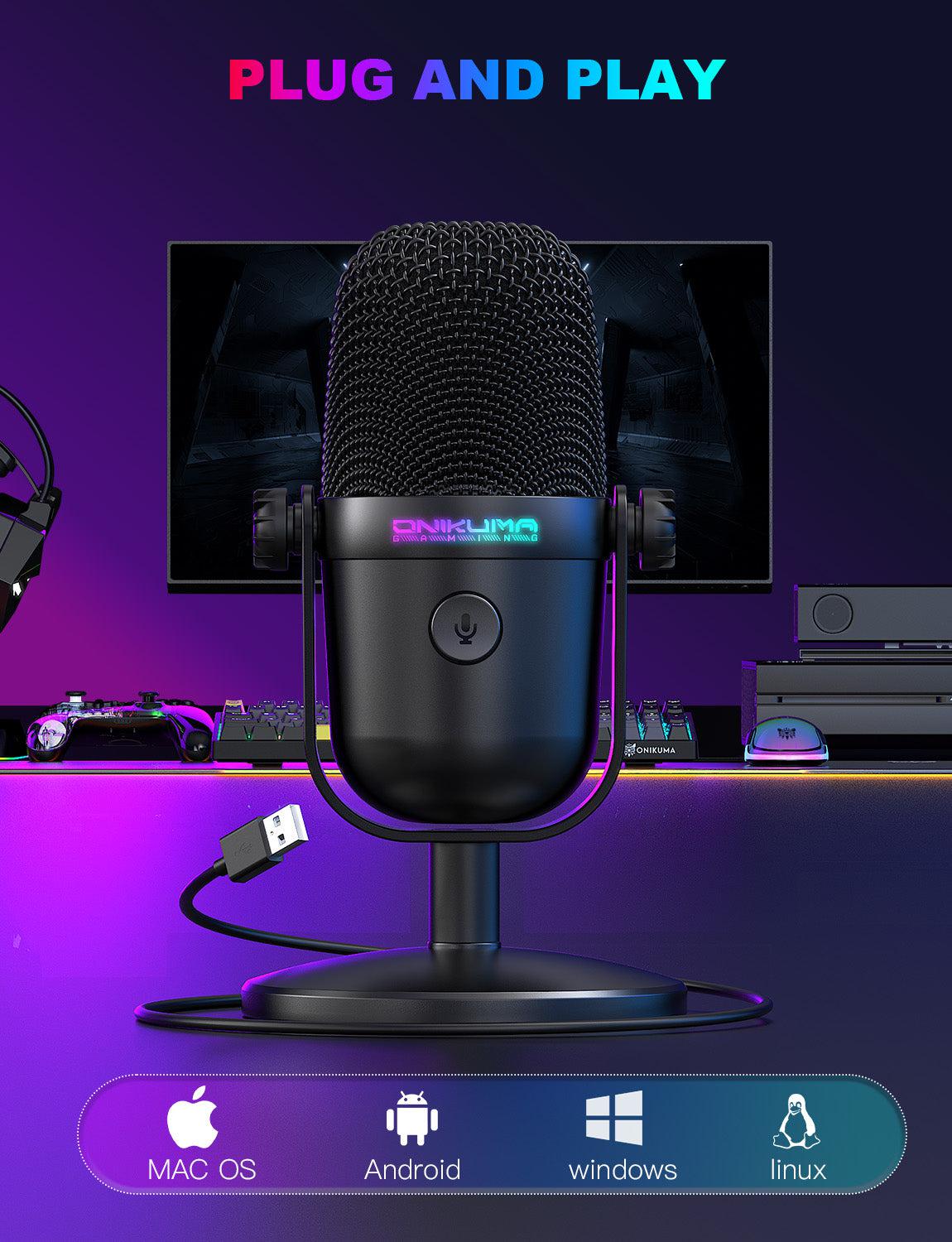 ONIKUMA M830 USB Condenser Gaming Microphone with Noise Cancellation - Mini USB Mic for PC, PS4, Streaming & Podcasting - Perfect for Gamers, YouTubers & Voice Chat
