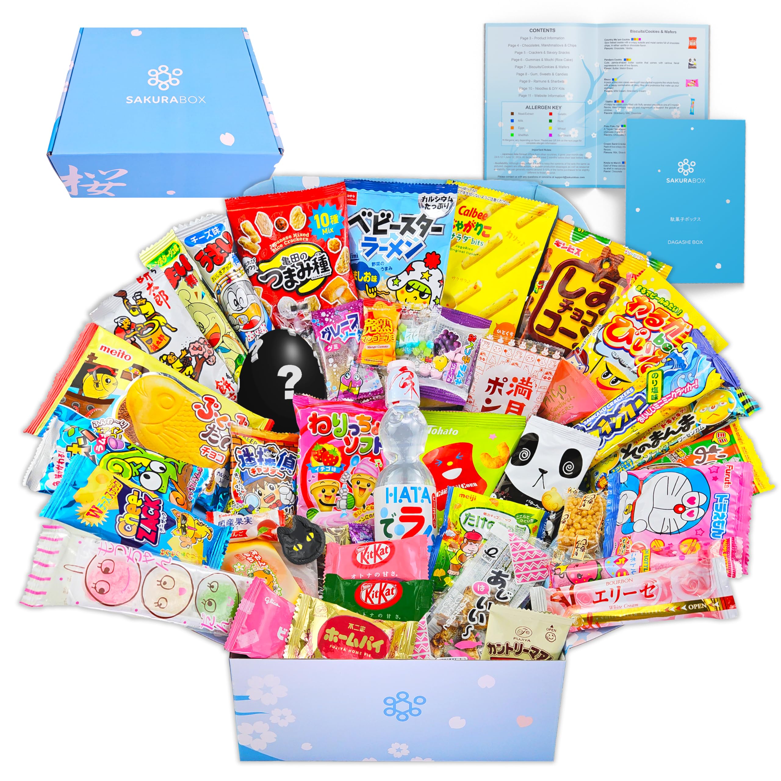 Premium Japanese Candy & Snacks Gift Box - 50-Piece Sakura Dagashi Assortment with Pamphlet | Authentic Japanese Treats for Parties, Gifts & Anime Lovers