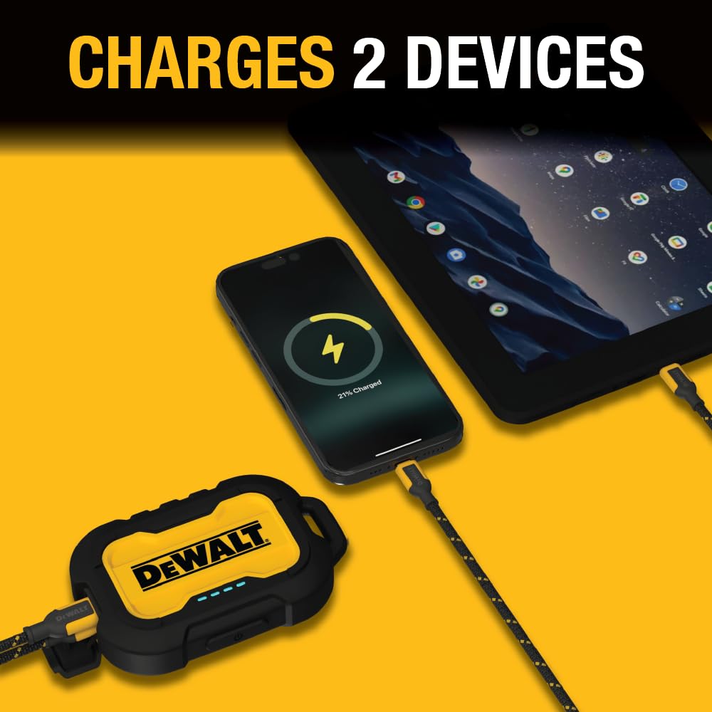 DEWALT 10,000mAh Portable Charger Power Bank with USB-C - Fast Charging for iPhone 16/16 Plus/16 Pro/16 Pro Max, iPhone 15 Series, iPhone 14/13, Samsung Galaxy - Perfect for Travel, Camping & Emergency Power Backup