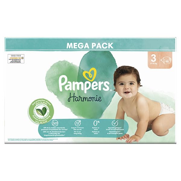 Pampers Harmonie Mega Pack Size 3 - 90 Diapers | Ultra Absorbent Baby Diapers for Day & Night Use | Soft & Comfortable for Active Babies | Perfect for Home, Travel & Daycare