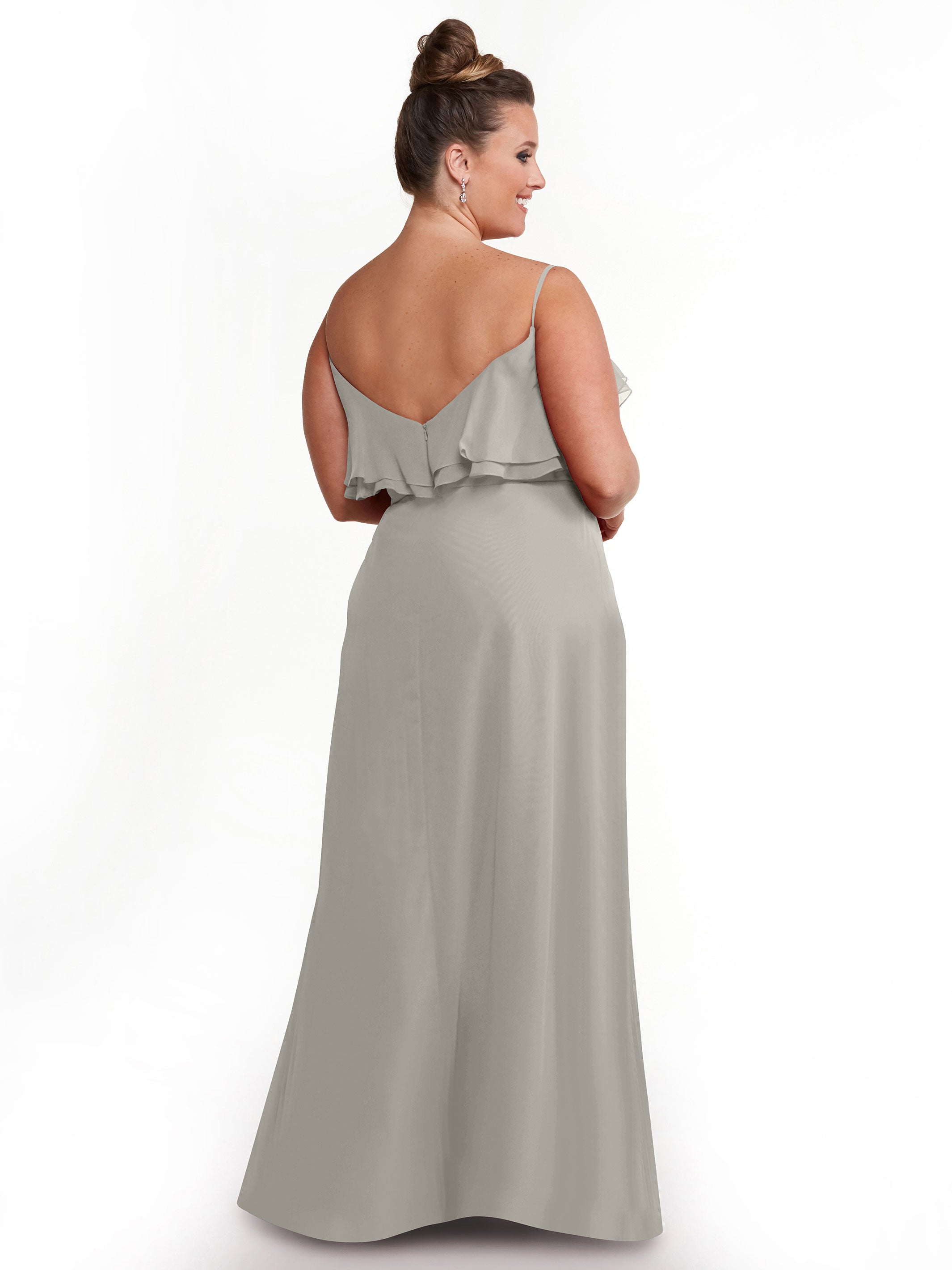 Elegant 80146 Sheath Chiffon Bridesmaid Dress with Ruffled Neckline - Perfect for Weddings, Formal Events & Special Occasions