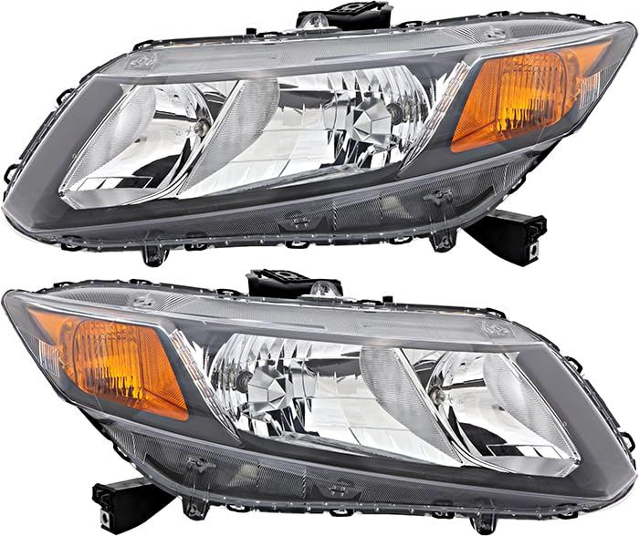 2012 Honda Civic Headlight Lamps Set - Halogen Replacement for Driver & Passenger Side | Durable Auto Lighting for Night Driving & Foggy Conditions