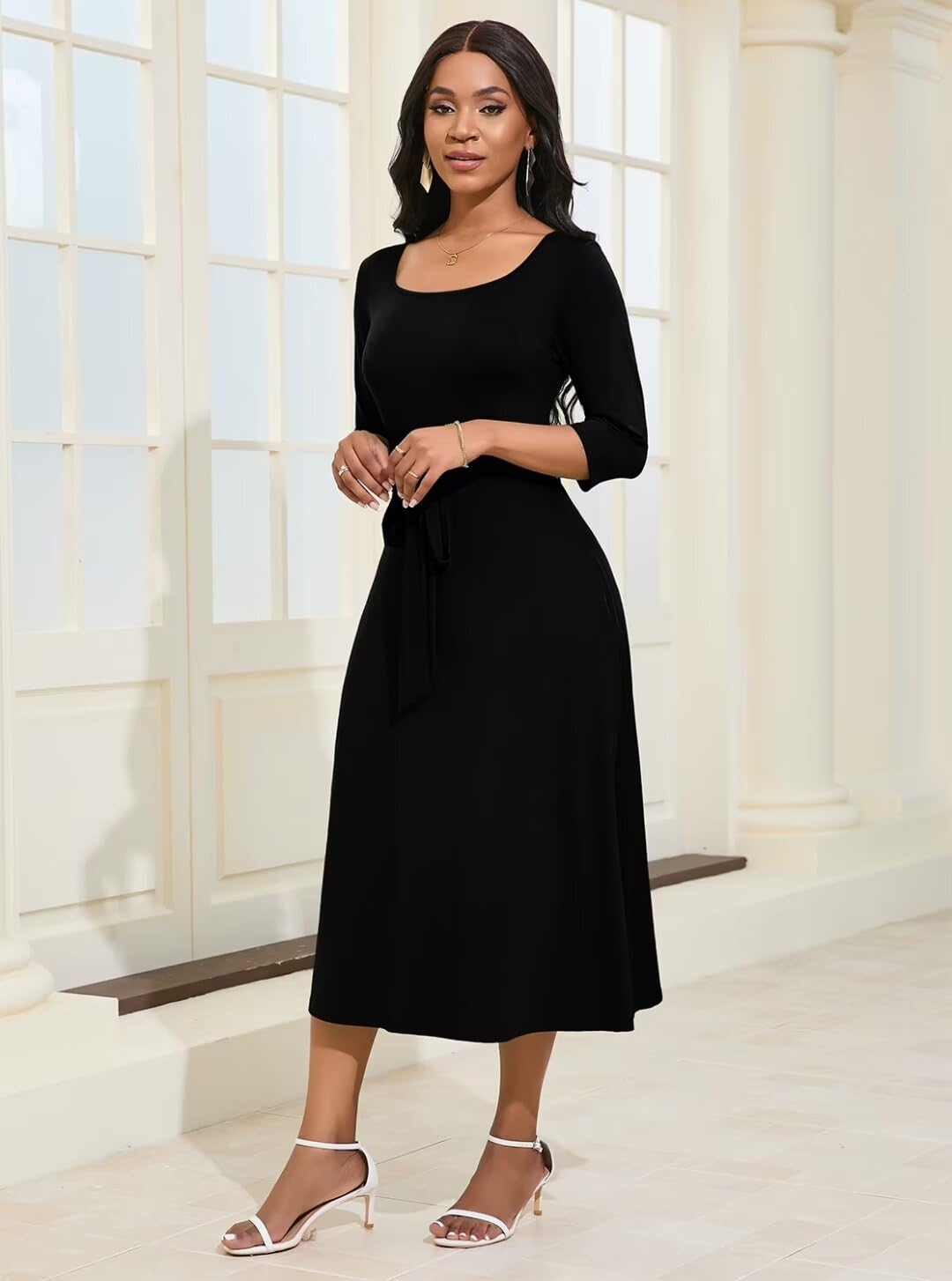 Magritta Women's Plus Size Wrap Dress - 3/4 Sleeve Midi Cocktail Dress with Pockets for Casual & Evening Wear | Flattering Curvy Fit for Date Night, Office & Special Occasions