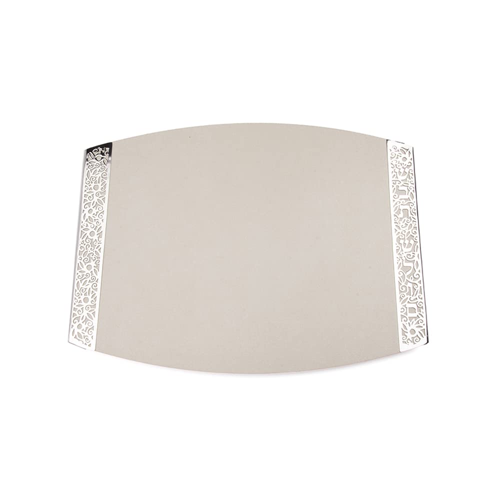 Yair Emanuel Ceramic Challah Bread Cutting Board for Shabbat & Jewish Holidays | Elegant Filigree Judaica Design | White Kosher Serving Tray (CBR-1) - Perfect for Shabbat Dinner, Holiday Meals & Jewish Home Decor