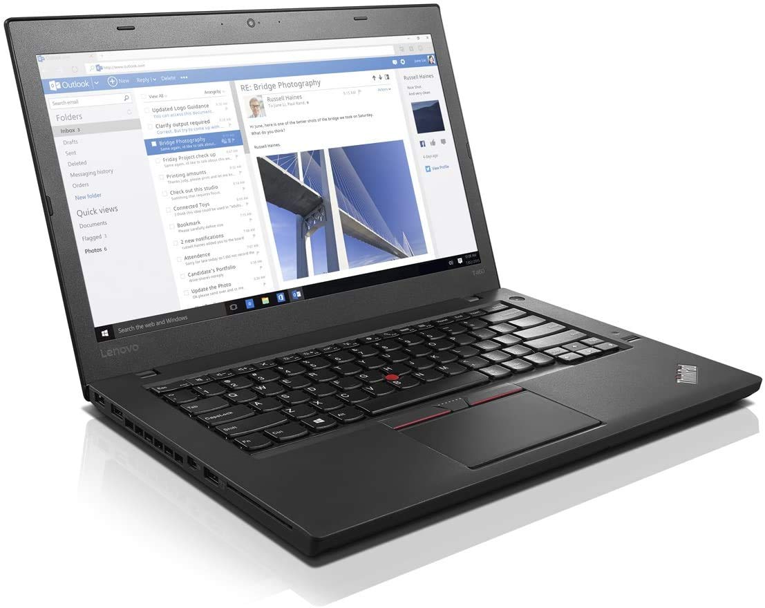 Refurbished Lenovo ThinkPad T460 Laptop - Intel Core i5-6300U, 8GB RAM, 180GB SSD, Windows 10 Pro (64-Bit) | Business & Office Productivity, Remote Work, Home Computing