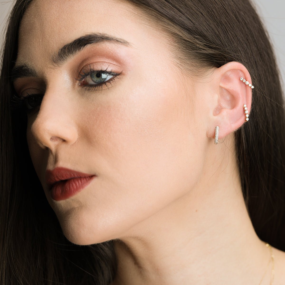 18k White Gold Diamond Dome Huggie Hoop Earrings for Women - Elegant Everyday & Special Occasion Jewelry Gift