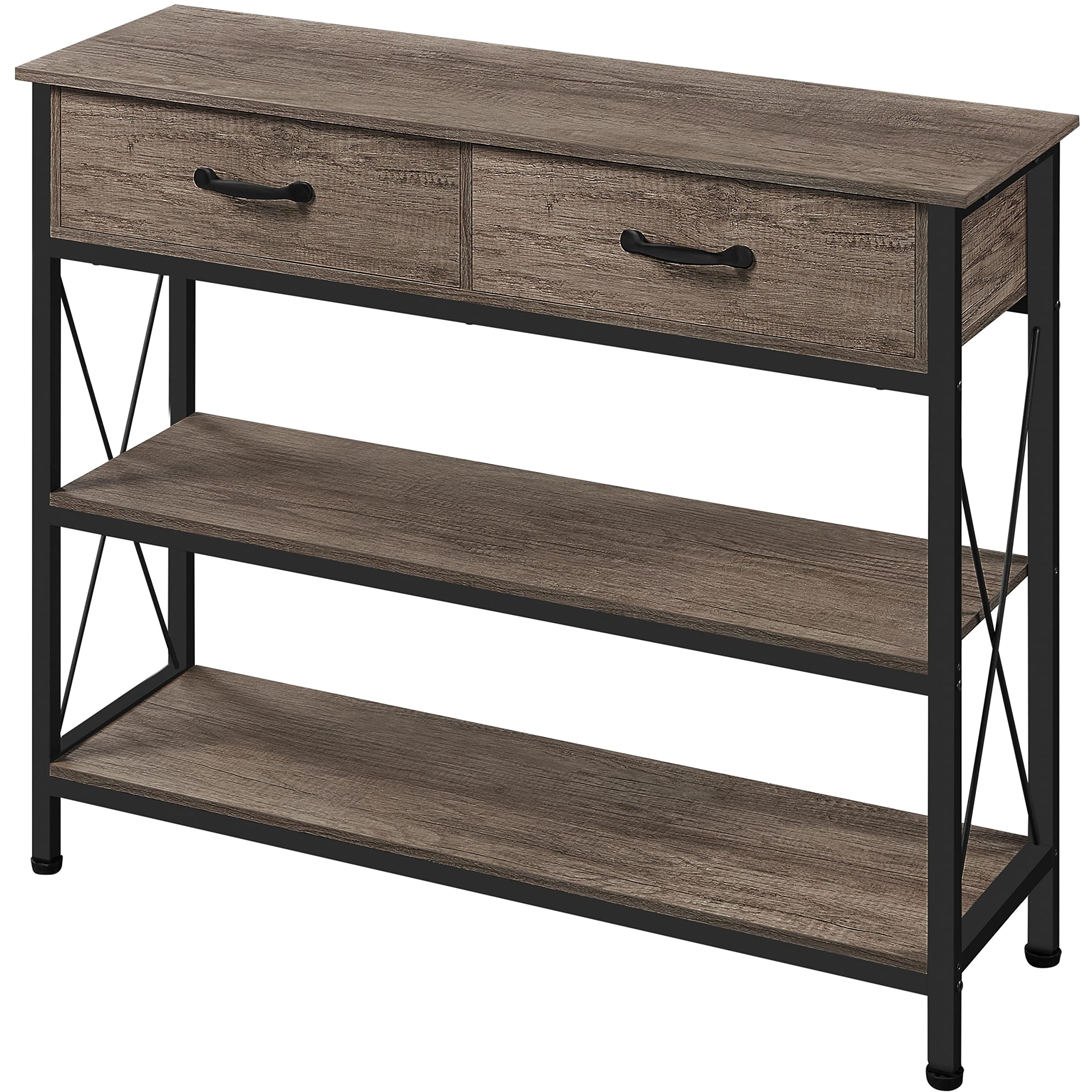 Topeakmart Industrial Console Table with 2 Drawers & 3-Tier Storage - Rustic Sofa Table for Living Room, Hallway Entryway - Easy Assembly Taupe Wood - Perfect for Small Spaces & Home Decor