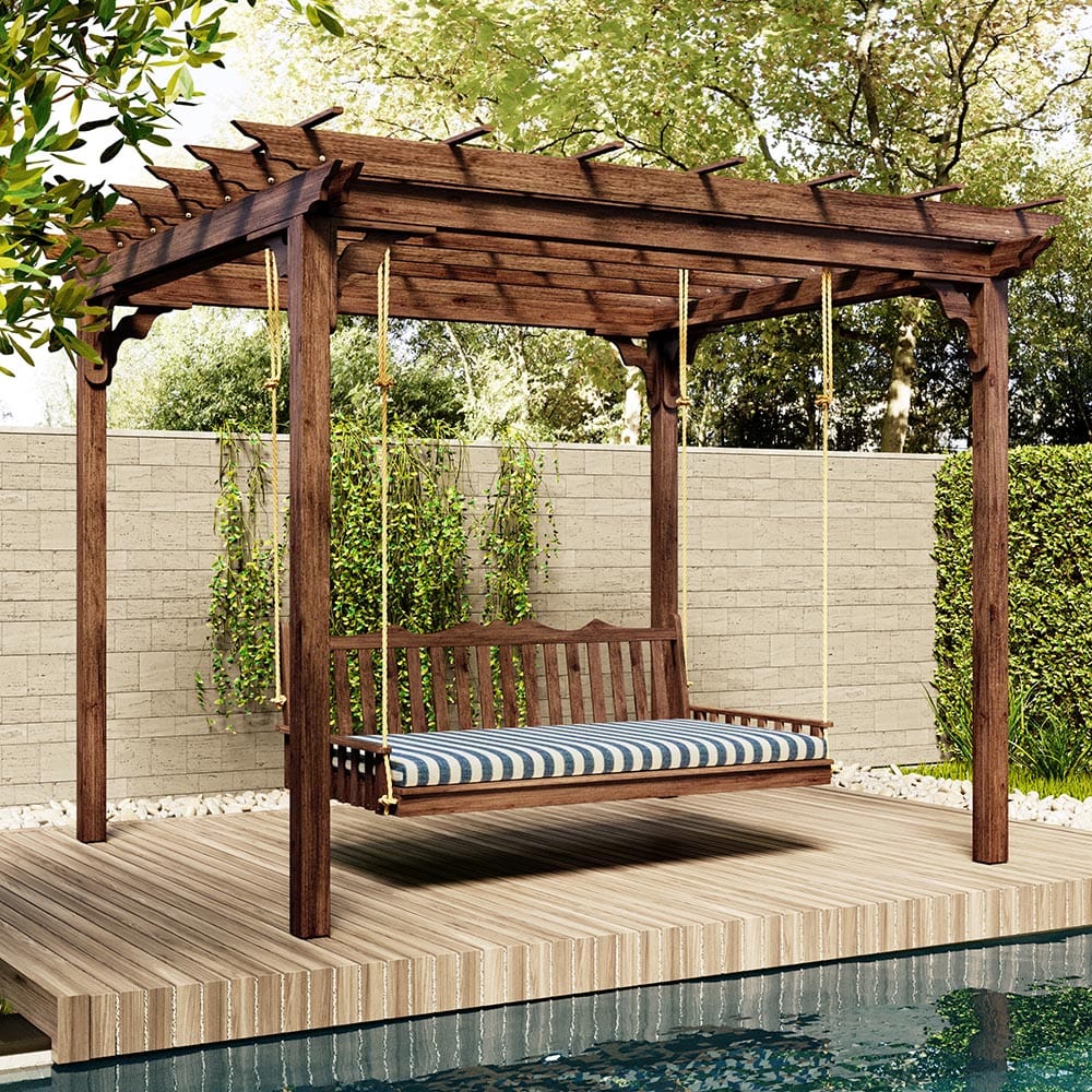 Keystone Amish Co. York Red Cedar Pergola Swing Bed Set - Outdoor Patio Furniture for Garden, Backyard, and Porch Relaxation
